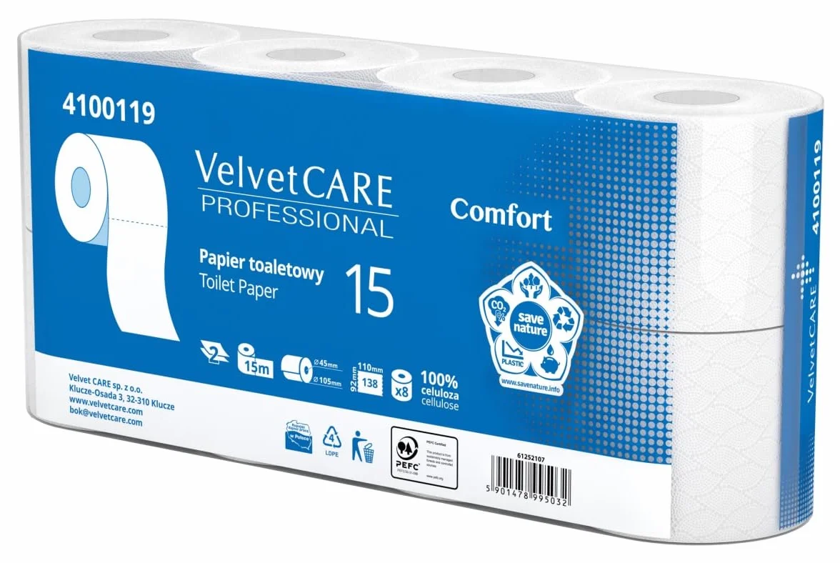 Papier toaletowy Velvet Comfort 8 sztuk 15m 2-warstwowy biały