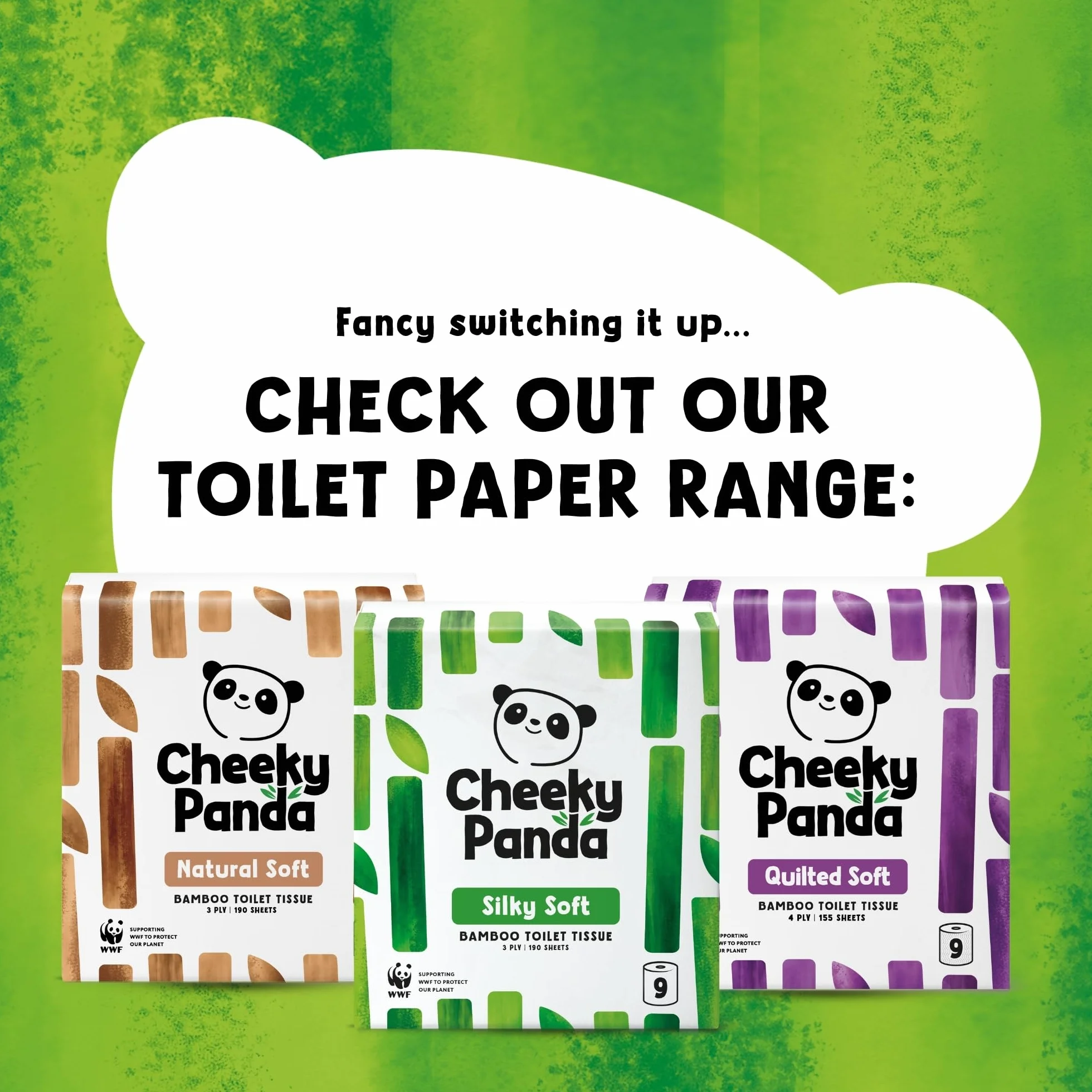 Cheeky Panda Bambusowe rolki toaletowe – 24 rolki 3-warstwowego papieru toaletowego | opakowanie bez plastiku | zrównoważony papier bibułowy | biały