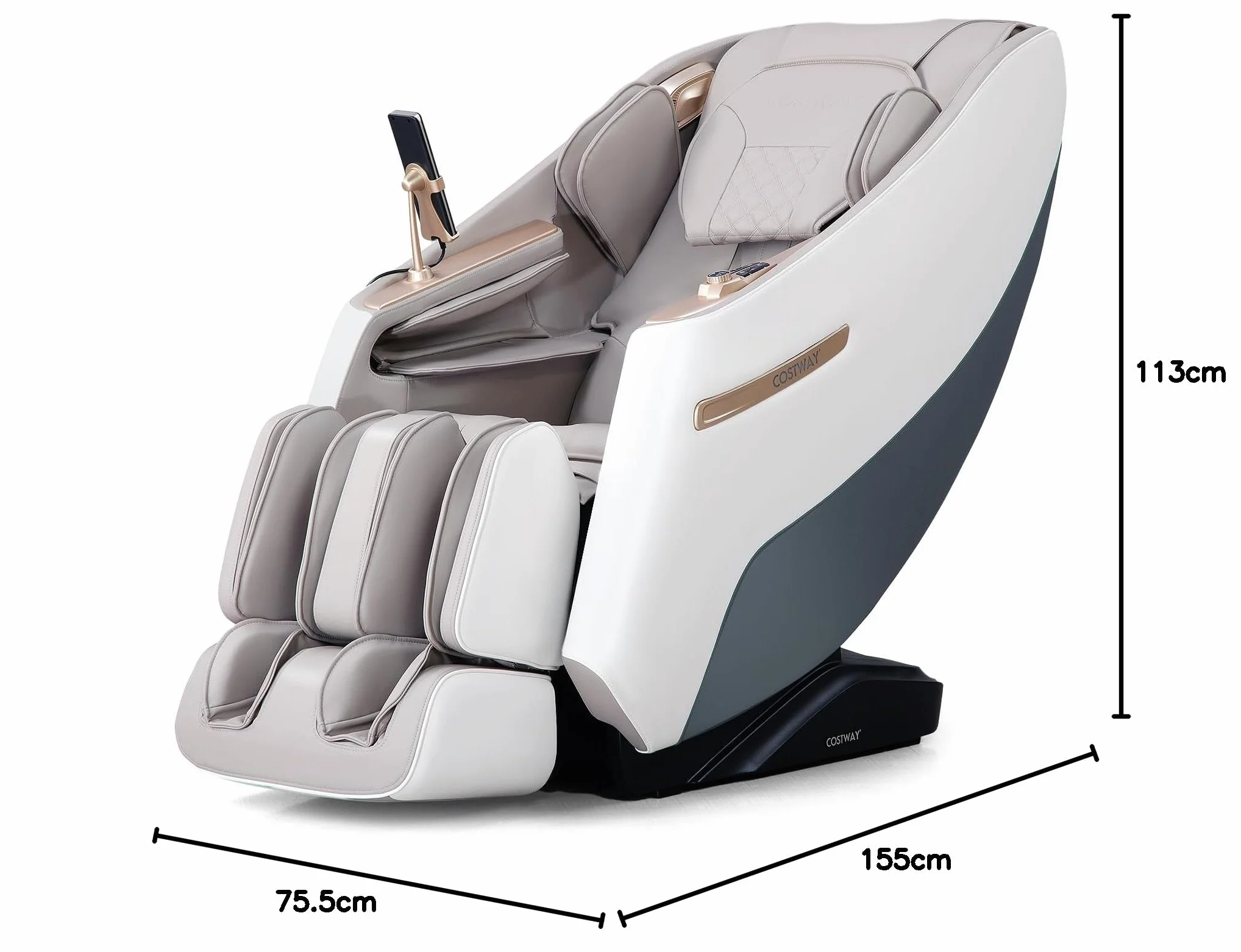 COSTWAY Fotel masujący, Zero Gravity SL Track Shiatsu fotel do masażu, ogrzewanie i masaż pneumatyczny, fotel do masażu całego ciała, z 12 trybami automatycznymi i pilotem zdalnego sterowania