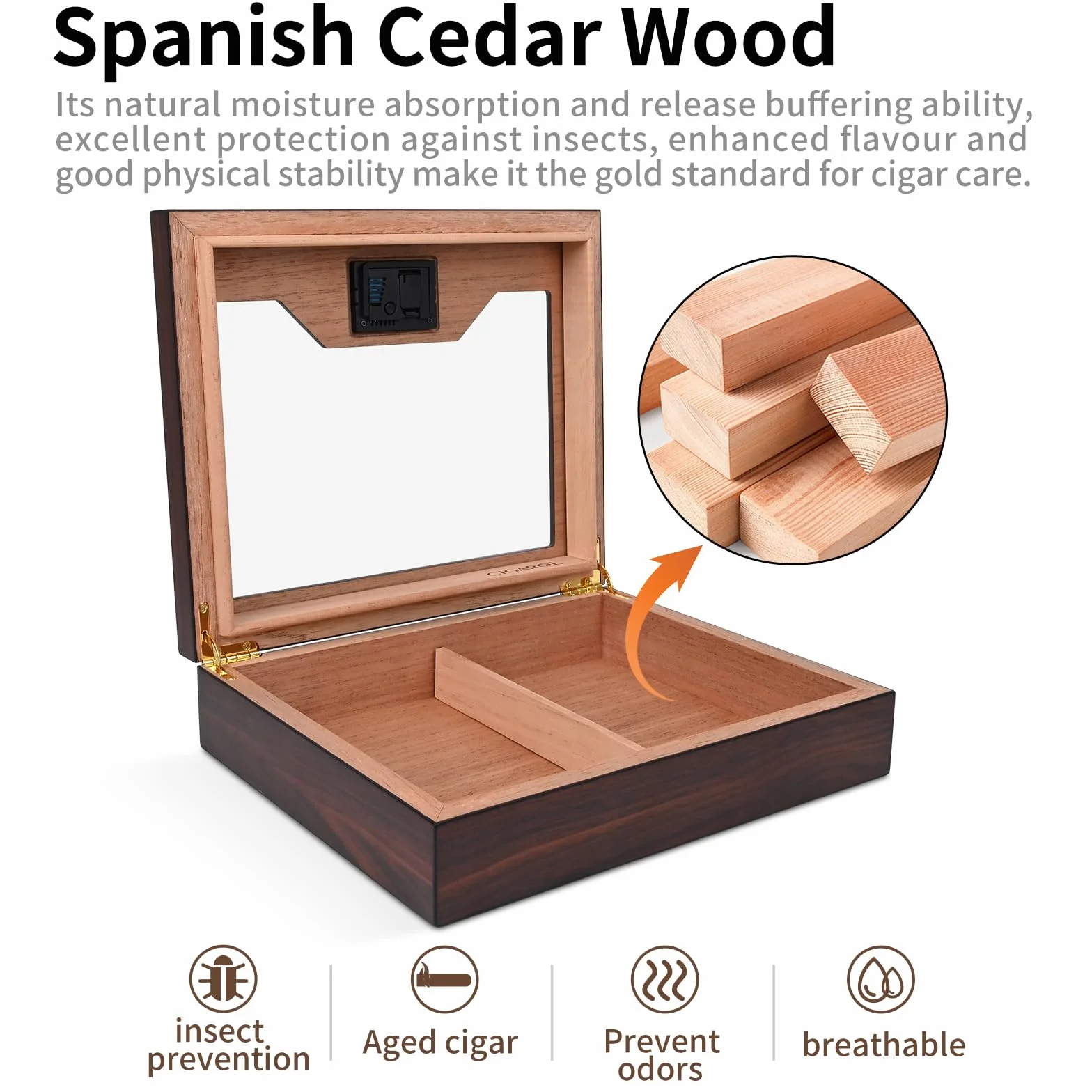 Humidor, ręcznie wykonane humidory, cygara, etui na cygara z nawilżaczem i higrometrem, na ok. 25-35 cygar, świetny prezent dla mężczyzn (bez cygar)