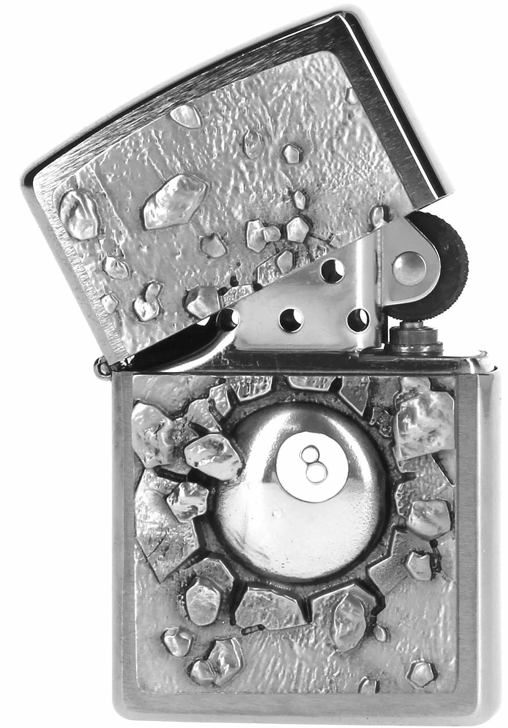 Zippo Zapalniczka Sztormowa, Ósemka, Street Chrome, Emblemat, do Napełniania, Wielokrotnego Użytku, Odporna na Wiatr, Pudełko Prezentowe, Wyprodukowana w USA