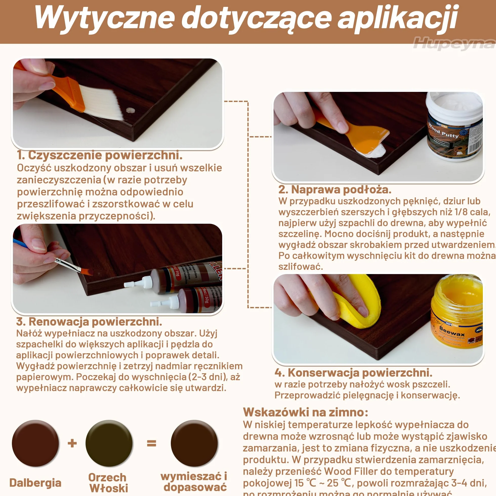 Zestaw do naprawy drewna, wypełniacz do mebli, szpachlówka do drewna i wosk pszczeli - naprawa plam, zadrapań, pęknięć, dziur, przebarwień w drewnianych szafkach, podłogach z twardego drewna