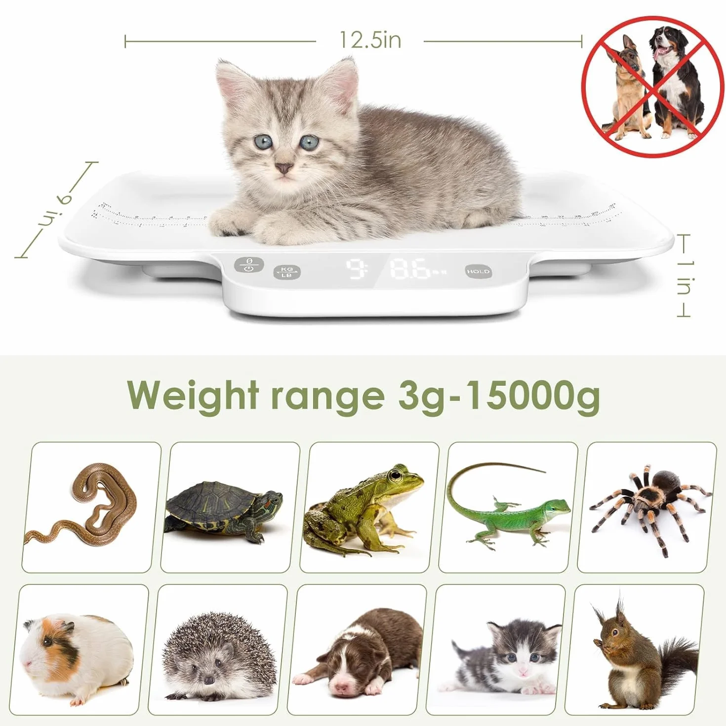 Waga dla małych zwierząt 15 kg, dokładność 1 g, dla kociąt, chihuahua, kotów