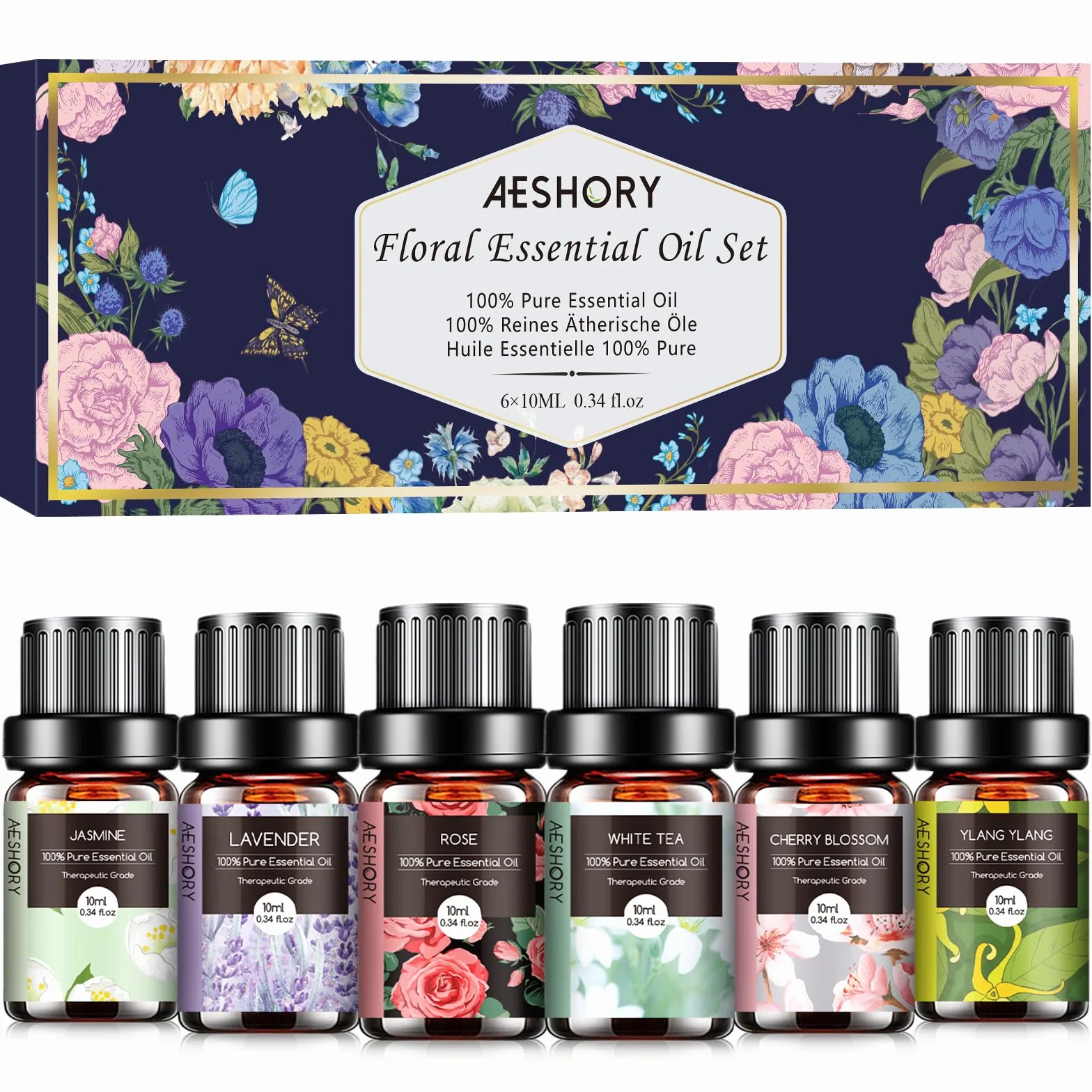 Aeshory Zestaw Olejków Eterycznych Kwiatowych 6 x 10 ml Naturalnych Do Dyfuzora