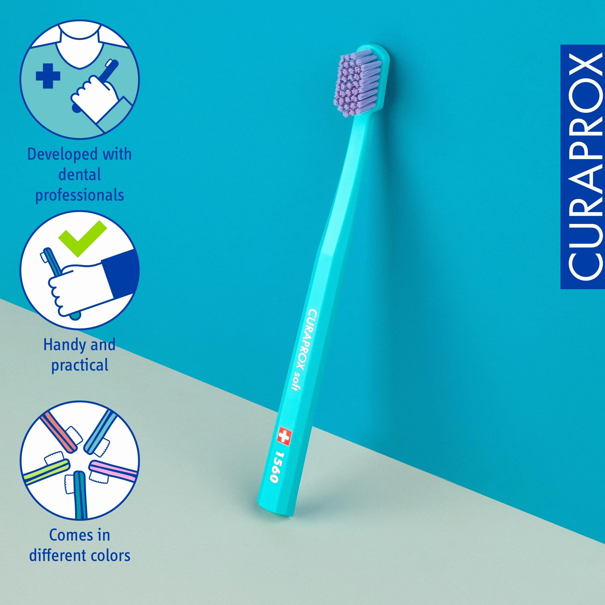 Curaprox CS 1560 Miękka Szczoteczka Do Zębów-mocniejsze szczotkowanie/delikatne usuwanie płytki nazębnej dla dorosłych/pojedyncze opakowanie – Losowy kolor/Made in Switzerland