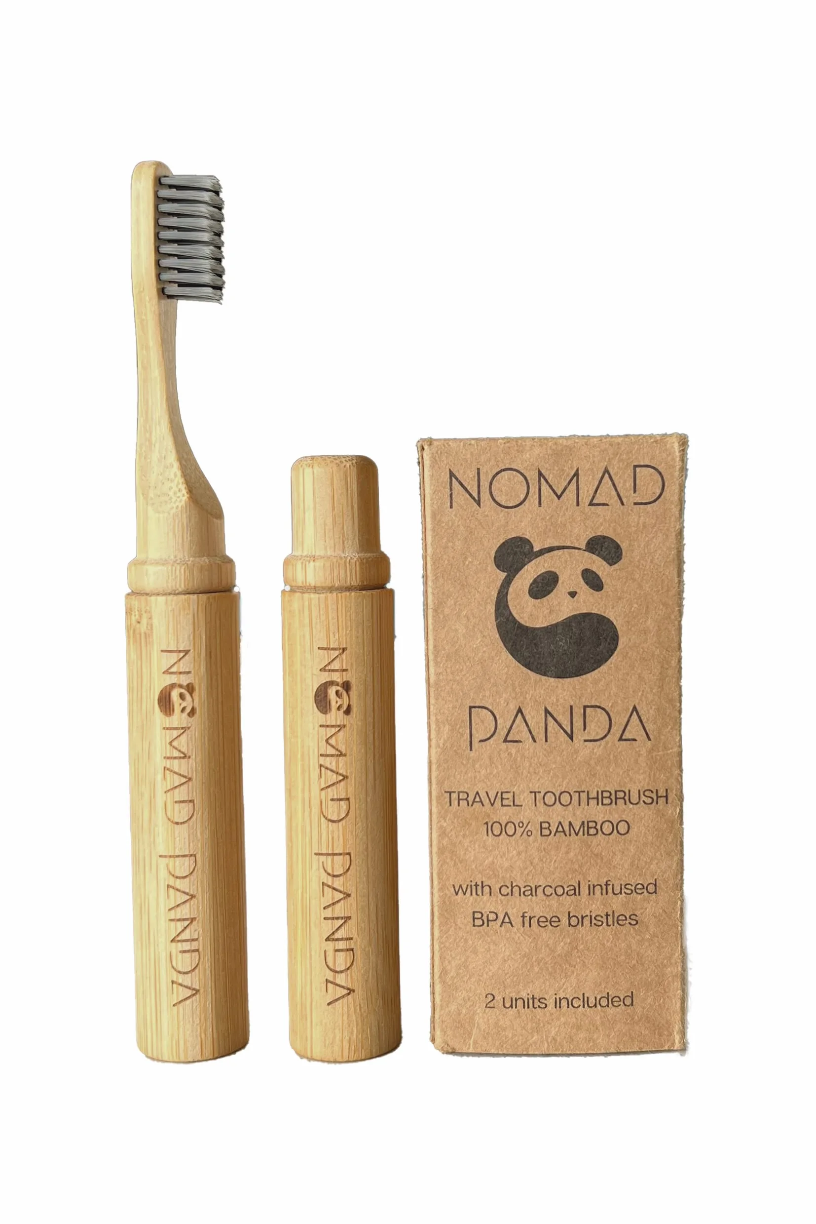 NOMAD Panda bambusowa szczoteczka do zębów z etui, składana, przenośna