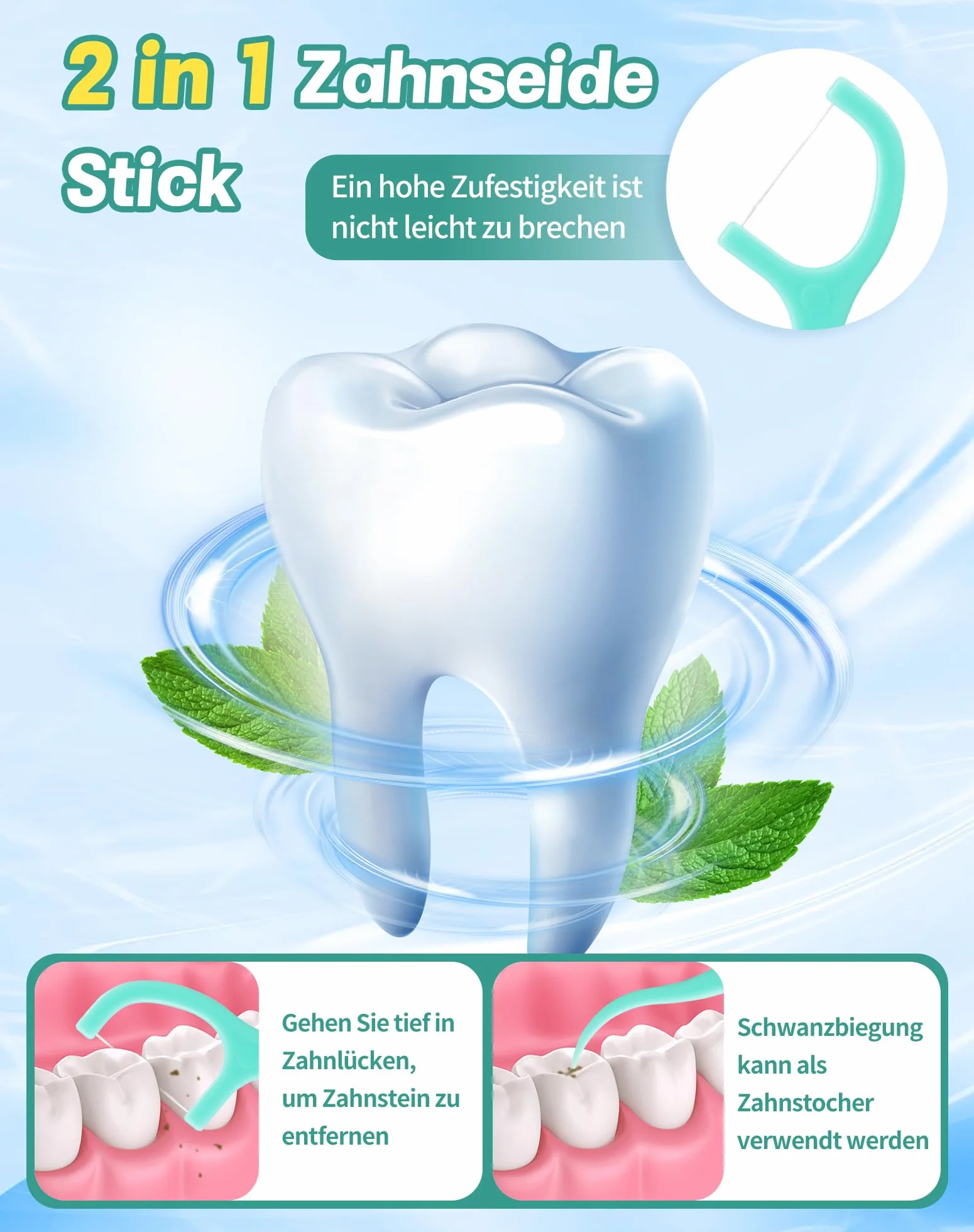 Nici dentystyczne Patyczki Minze NETONDA 200 sztuk do czyszczenia zębów Mięta Flossers Mint Dental Floss Nić dentystyczna z wykałaczką o smaku miętowym patyczki z nicią dentystyczną
