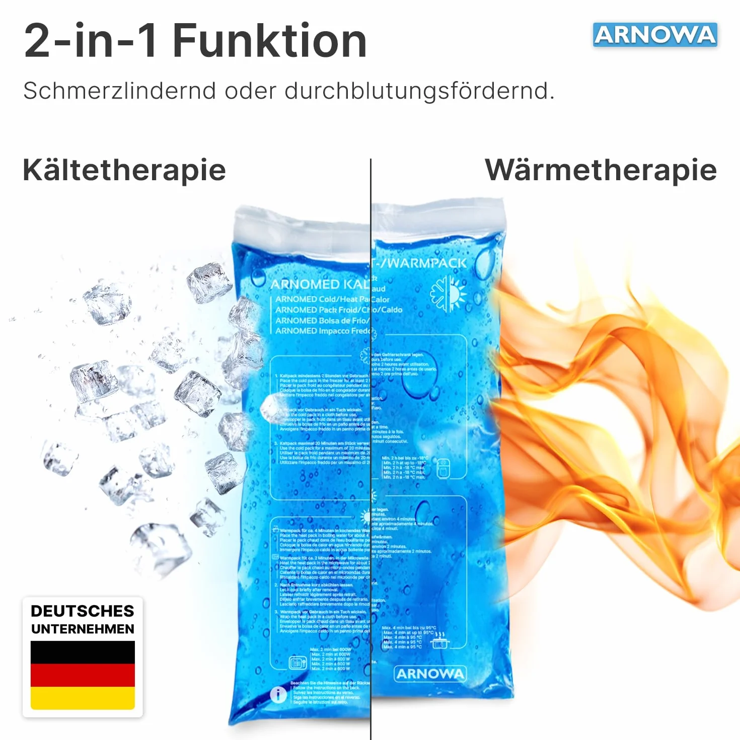 Okłady chłodzące z żelem ARNOMED® wielokrotnego użytku 2x M, L & XL, kompres chłodzący/rozgrzewający do mikrofalówki