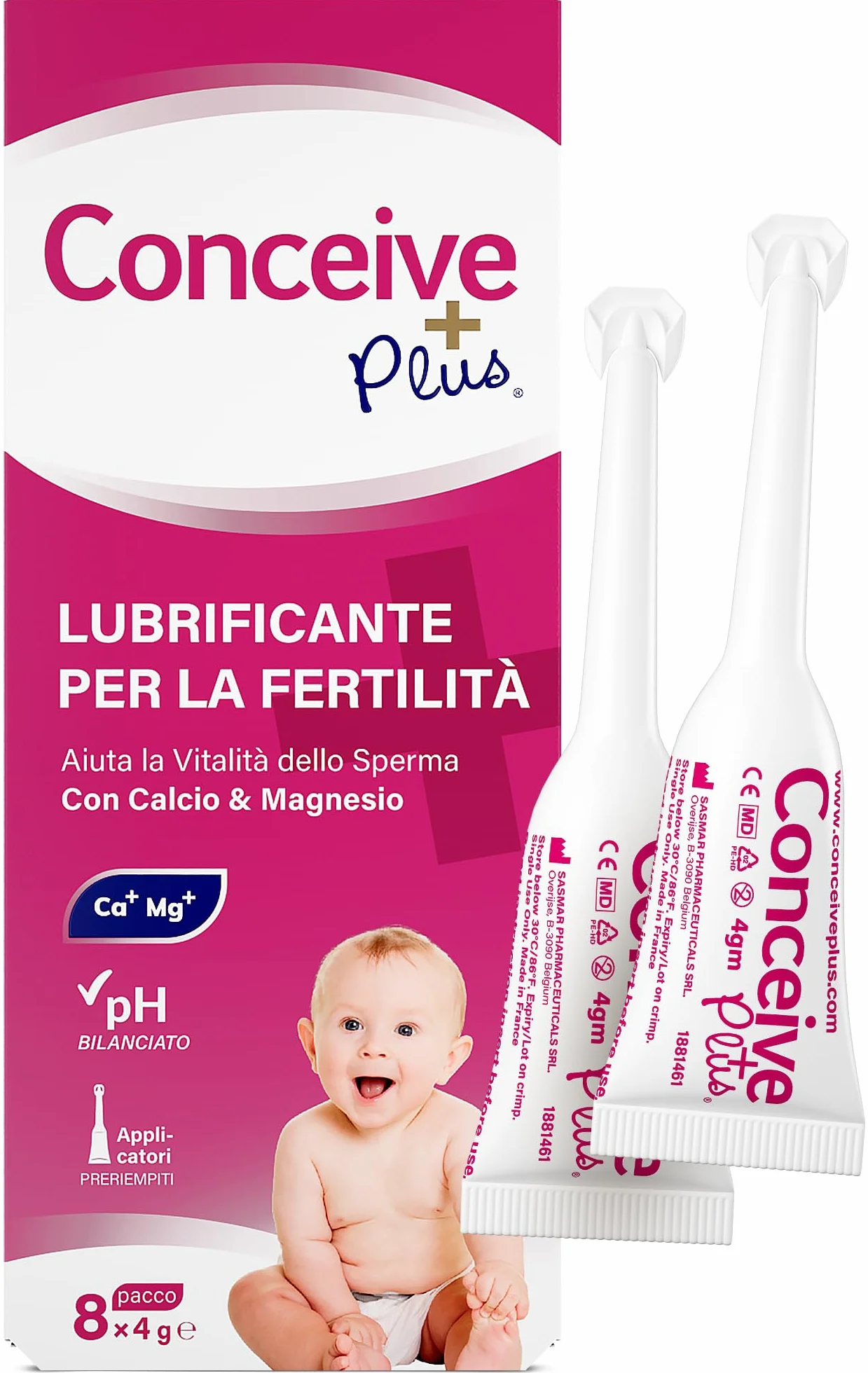 CONCEIVE PLUS lubrykant płodności dla kobiet | Jony wapnia + magnezu | Stosuj podczas próby zajścia w ciążę | Nawilżacz dopochwowy (8x4g aplikatorów)