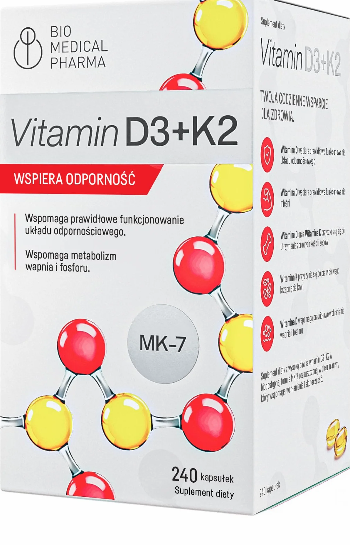 Witamina D3 K2 Wysoka Dawka 5000 IU – 240 Kapsułek Softgel – K2 MK-7 All-Trans 100 µg – Z Olejem Lnianym dla Lepszego Wchłaniania – Dla Odporności, Kości i Mięśni – Bez Dodatków