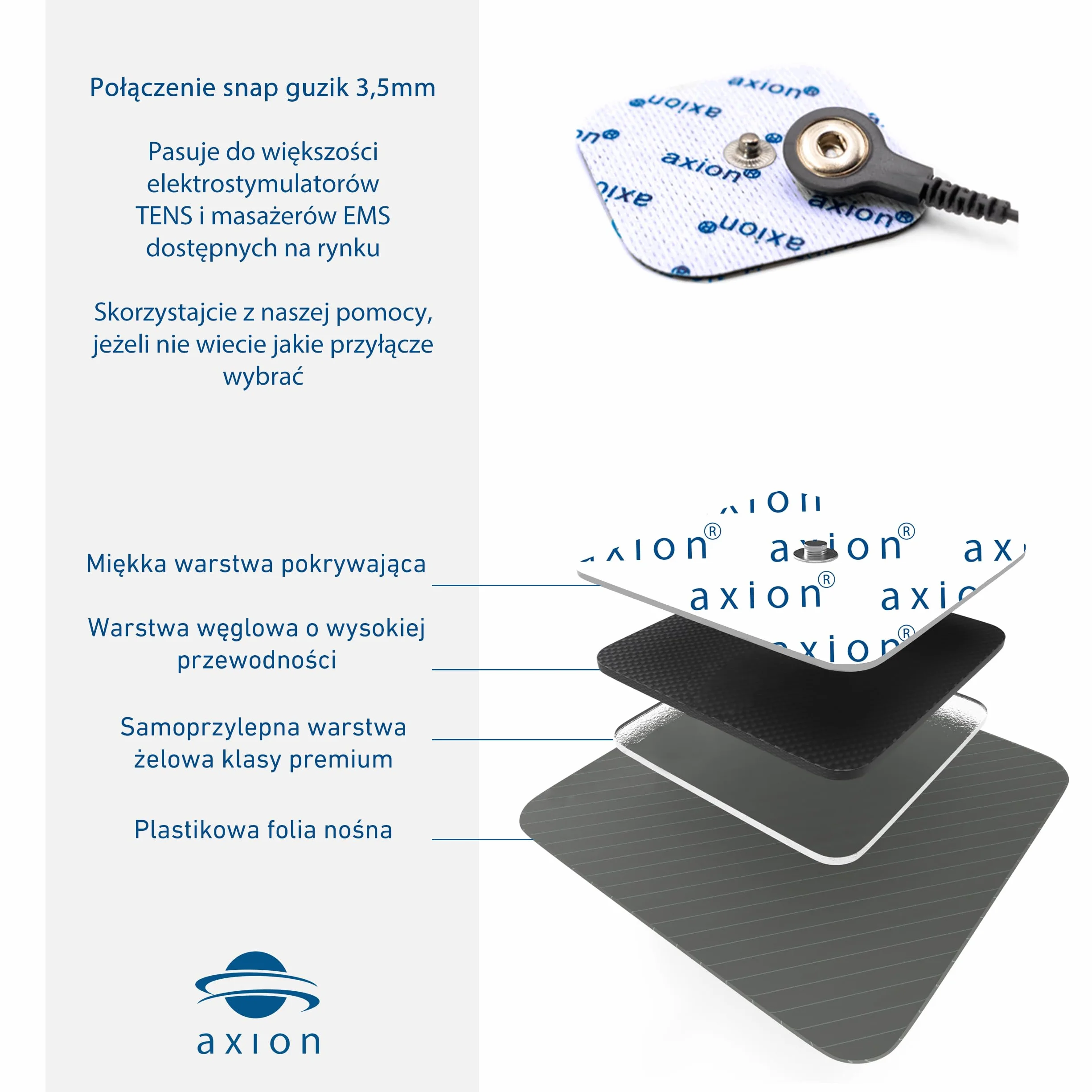 Elektrody żelowe 5x5cm do Sanitas i Beurer z przyłączem snap
