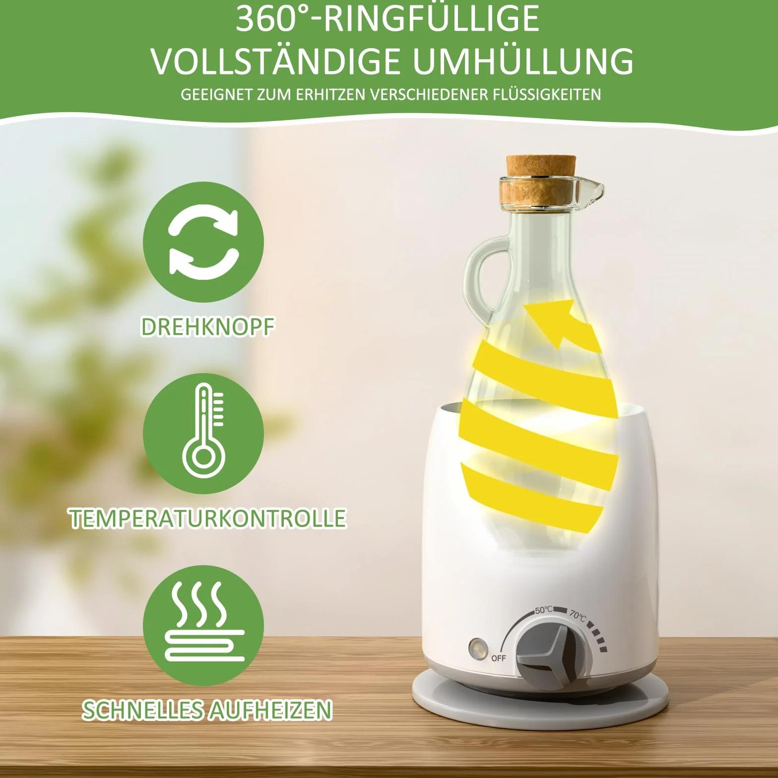 Podgrzewacz do olejku do masażu ze szklaną karafką, szybkie podgrzewanie 5 min