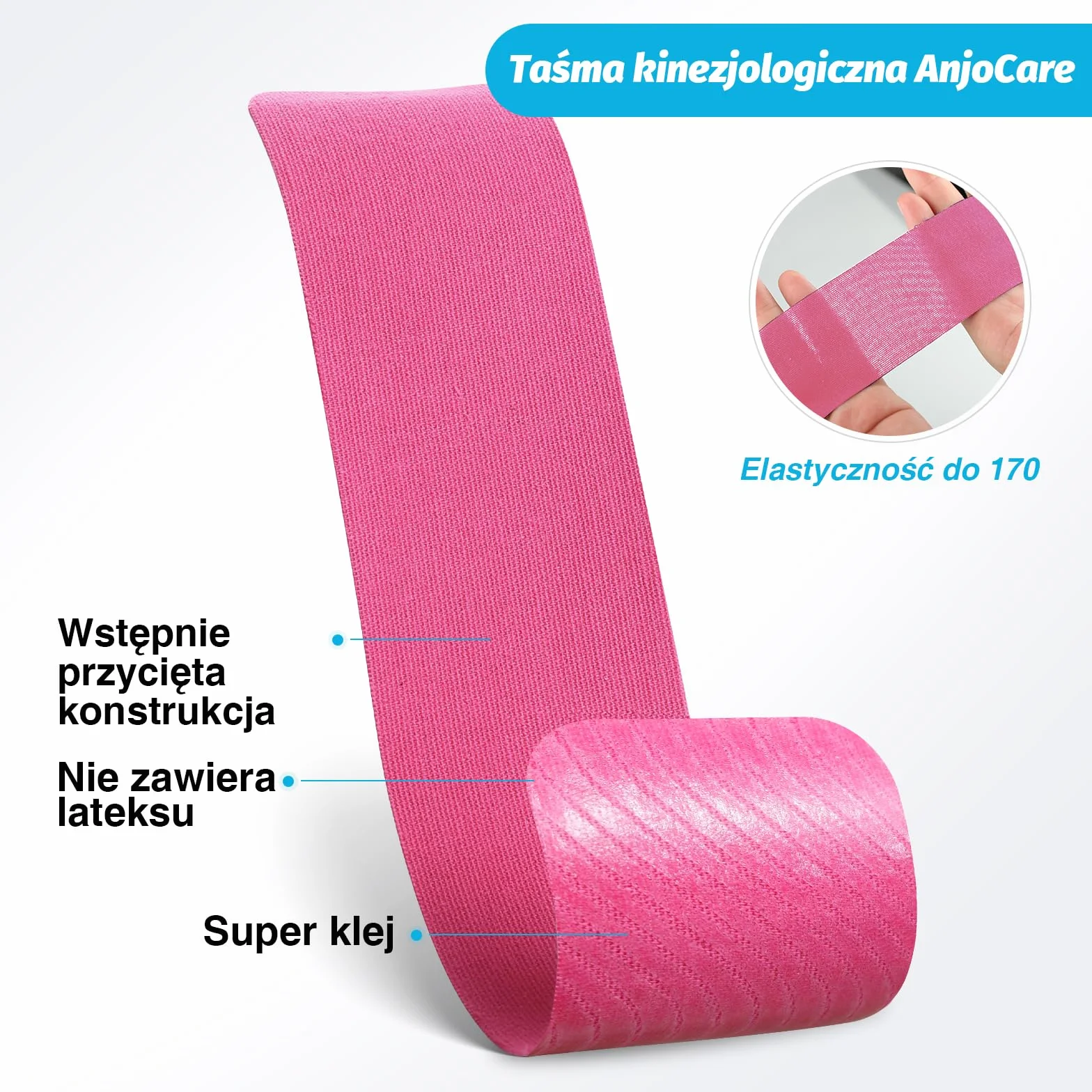 Kinesiology Tape Precut,elastyczna kinezjologiczna taśma terapeutyczna do fizjoterapii,sportu i leczenia urazów,sportowa taśma sportowa do kolan,kostek i ramion(paski 2x20)niebieska i różowa