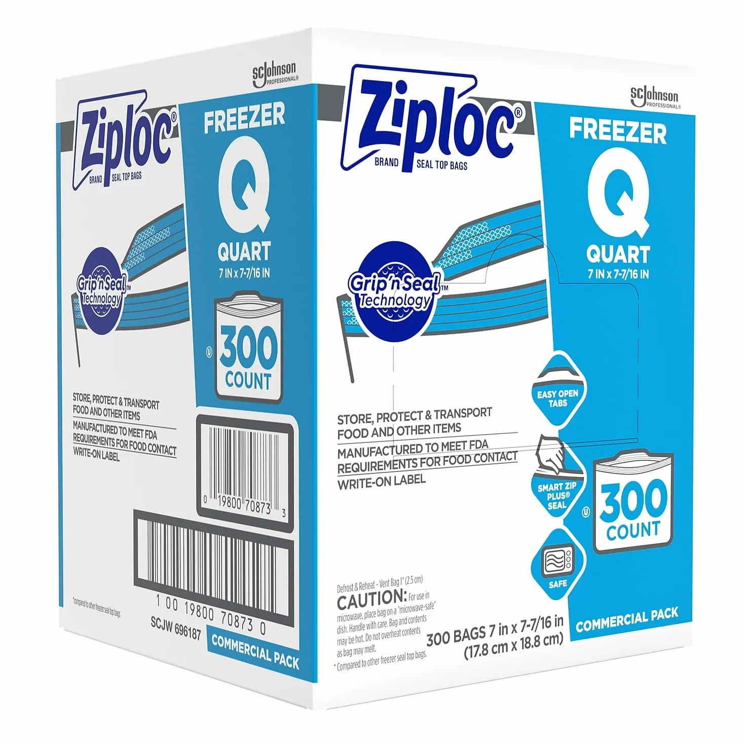 Ziploc Torby do zamrażarki z podwójnym zamkiem błyskawicznym, 1 qt, 2,7 mil, 7 x 7 3/4, przezroczyste, 300/karton