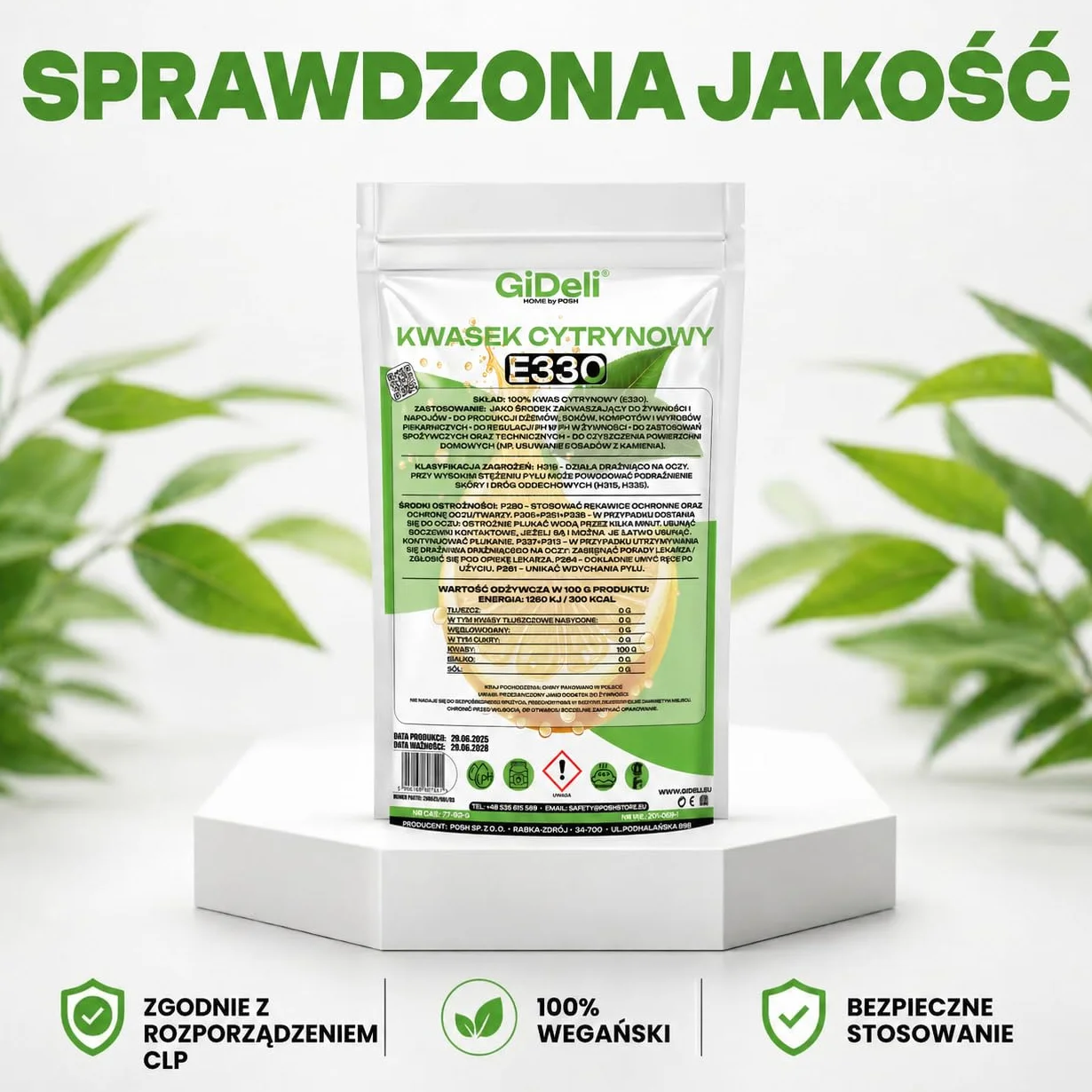 GiDeli Kwas Cytrynowy 2x1kg - E330 Jakość Spożywcza w Proszku - Regulator Kwasowości Idealny do Czyszczenia, Odkamieniania, Pieczenia i Gotowania - Produkt Naturalny bez GMO
