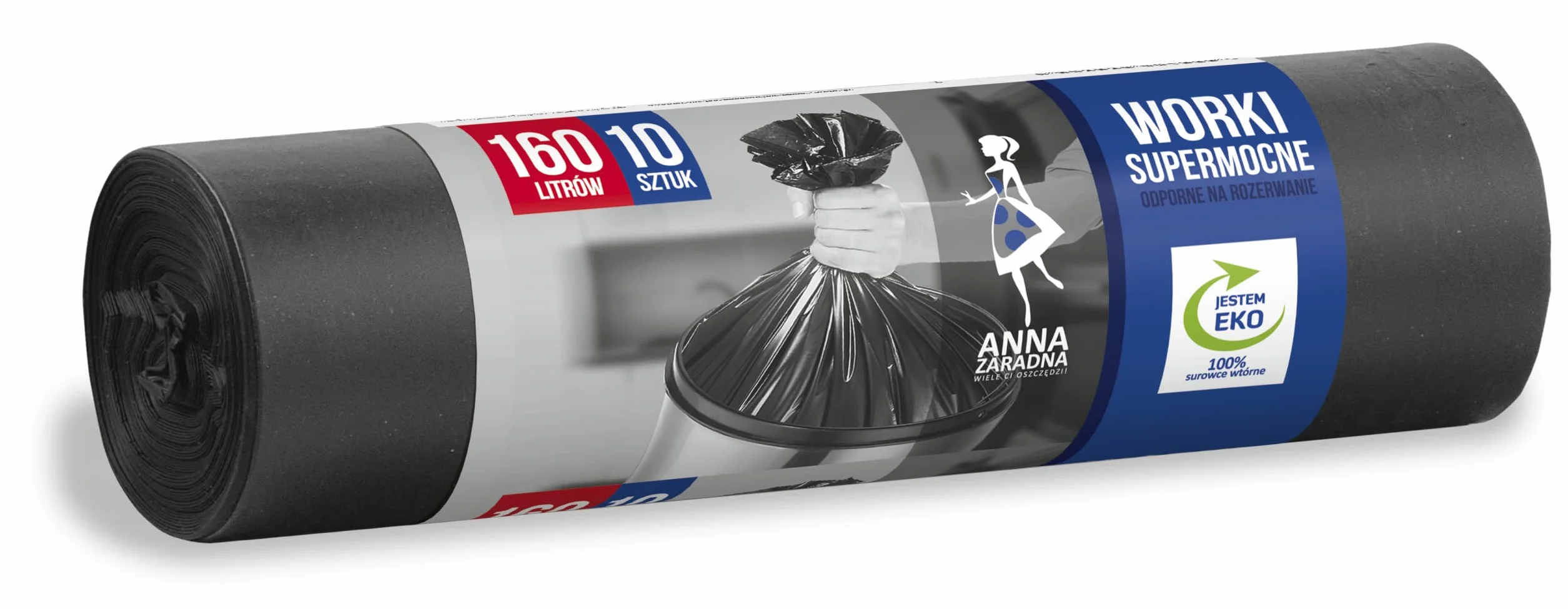 Anna Zaradna worki na śmieci SUPERMOCNE160l 10 szt., kolor czarny