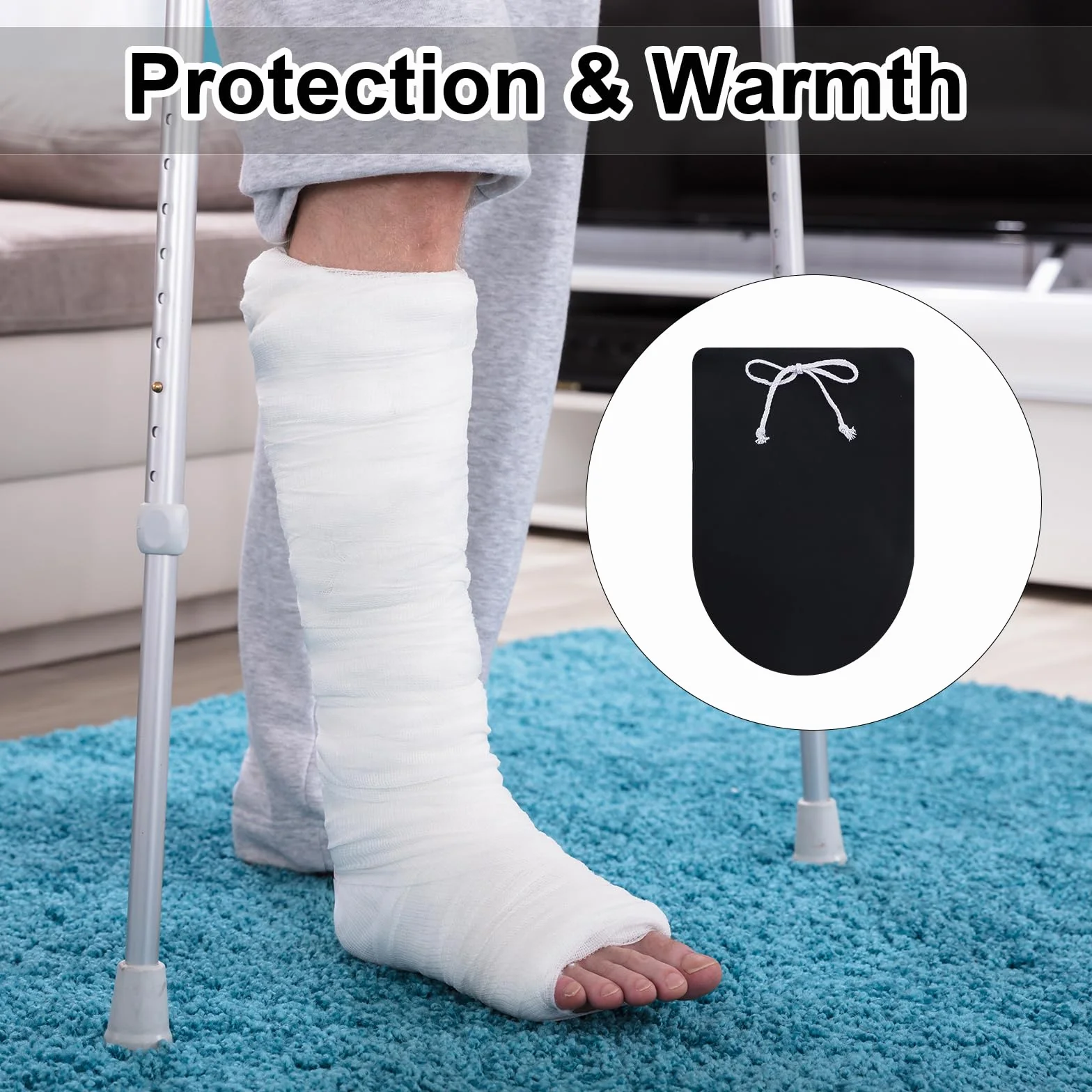 1szt Osłona na Skarpetę na Gips na Stopę, Zmywalna Osłona Palce u Nóg ze Ściągaczem Regulowana Skarpety Gips Poniżej Kolana Gips na Kostkę Pyłoszczelna Ochraniacz na Gips na Stopę (Czarna)