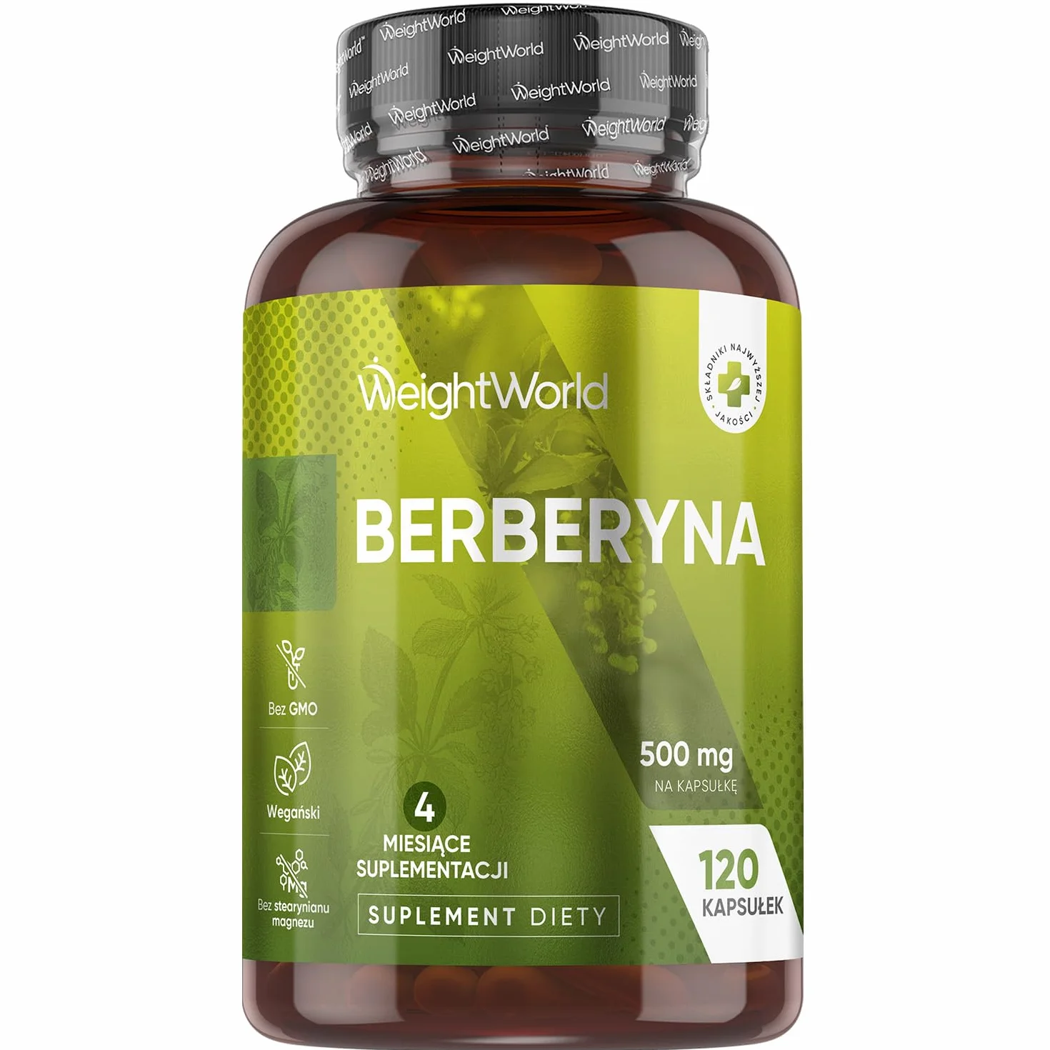 Berberyna 500 mg, opakowanie 120 kapsułek, zaopatrzenie na 4 miesiące – suplement berberyny odpowiedni dla wegan, bez alergenów, bezglutenowy oraz bez GMO, tylko raz dziennie