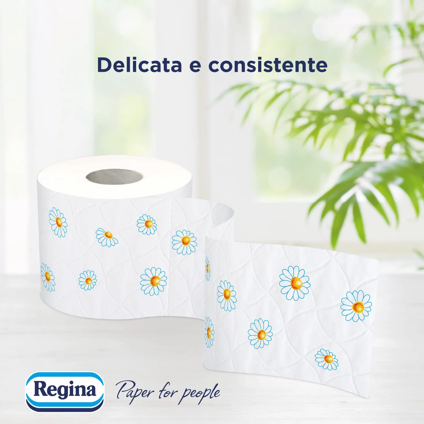 Regina Cartacamomilla 8 rolek papieru toaletowego, 300 puszystych liści, 3-warstwowe, delikatne i spójne, opakowanie z papieru nadającego się do recyklingu