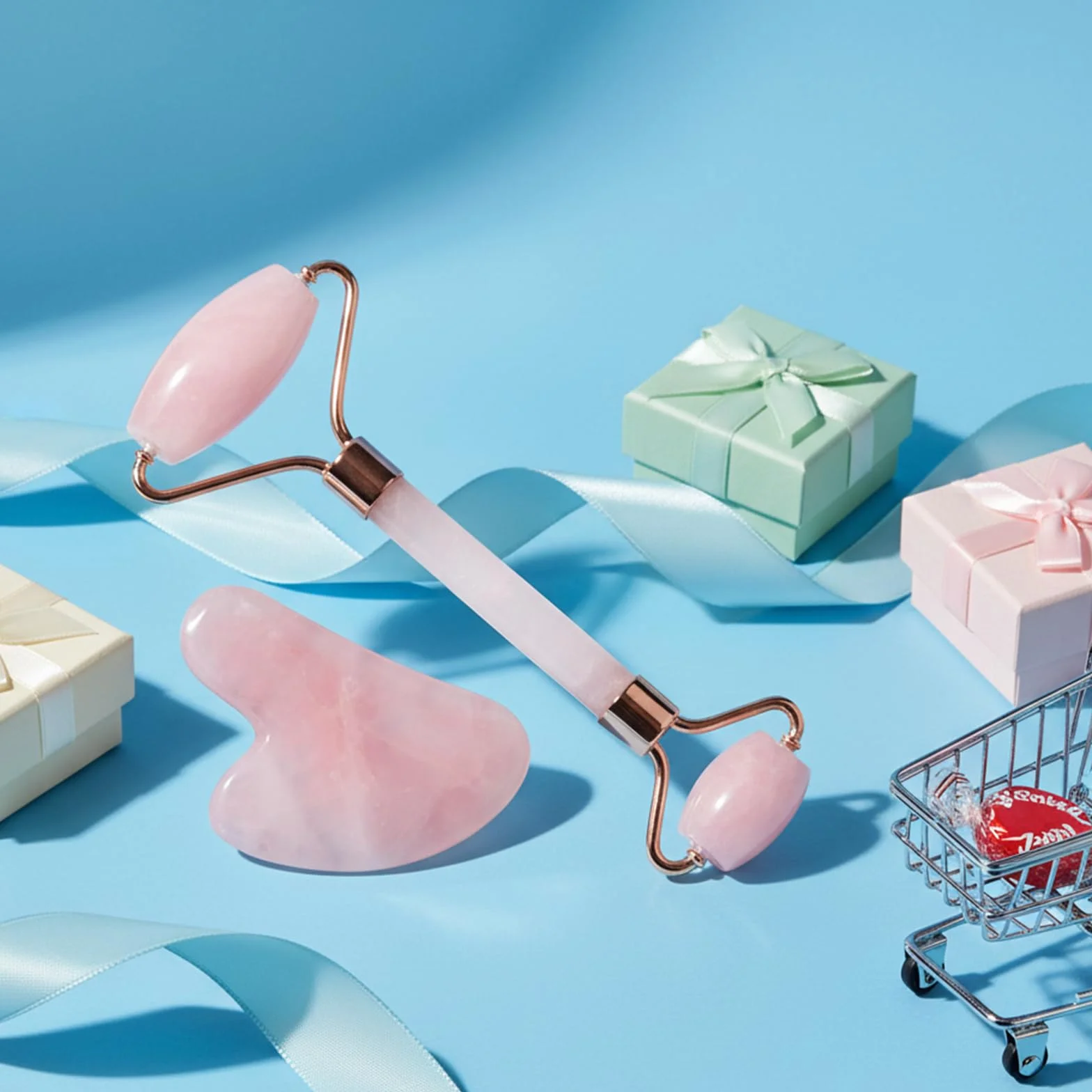 Gua Sha Scraping narzędzie do masażu,jadeitowa płytka do masażu, naturalny jadeit, Narzędzia do pielęgnacji skóry, BAIMEI Rose Quartz Massager do twarzy, oczu, szyi