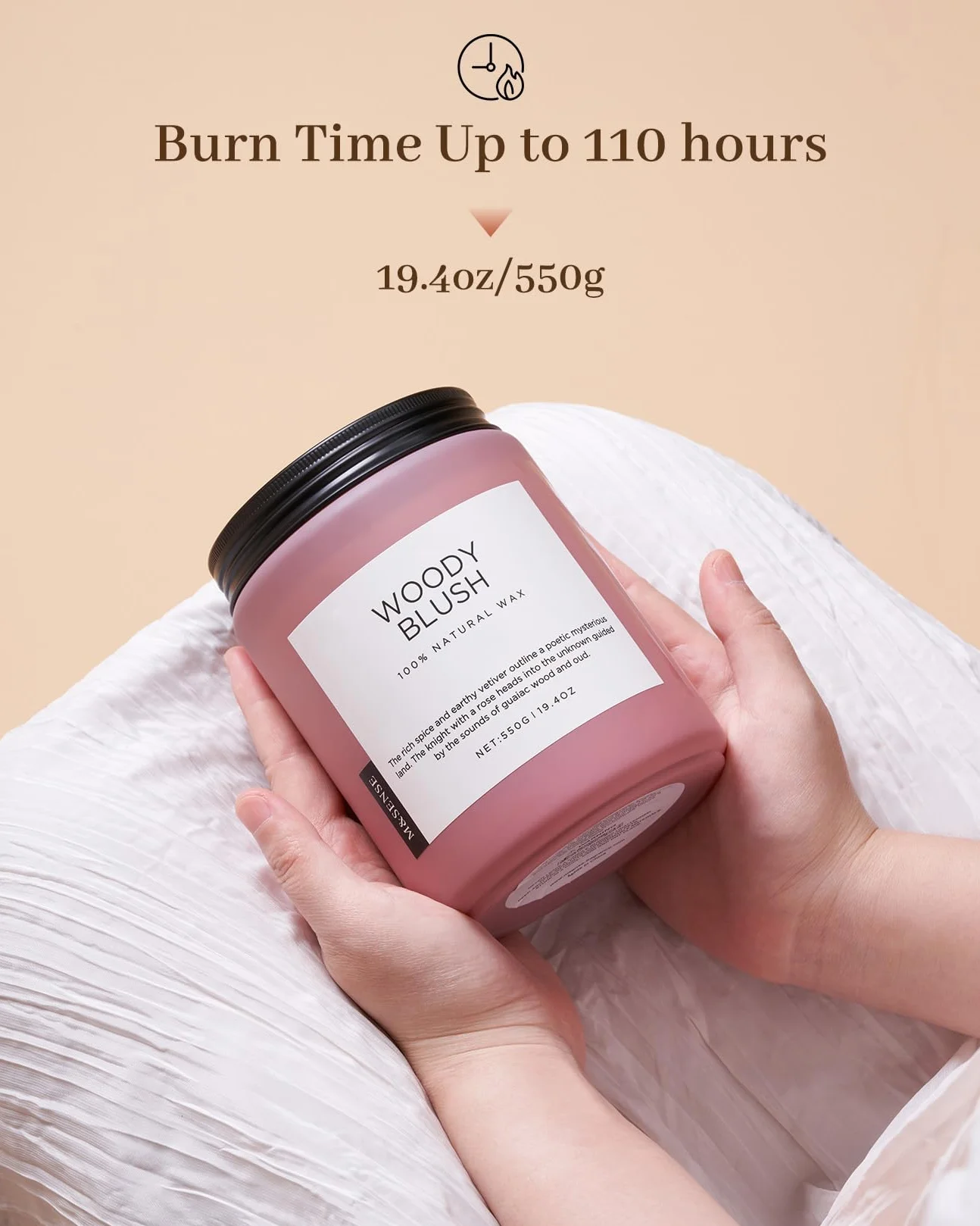 M&SENSE Róża & Wetiver - Świeca Sojowa w Szkle (550g, 110h) | 2 Knoty, Intensywny Zapach | Relaksująca Aromaterapia | Jesienna Dekoracja i Pomysł na Prezent