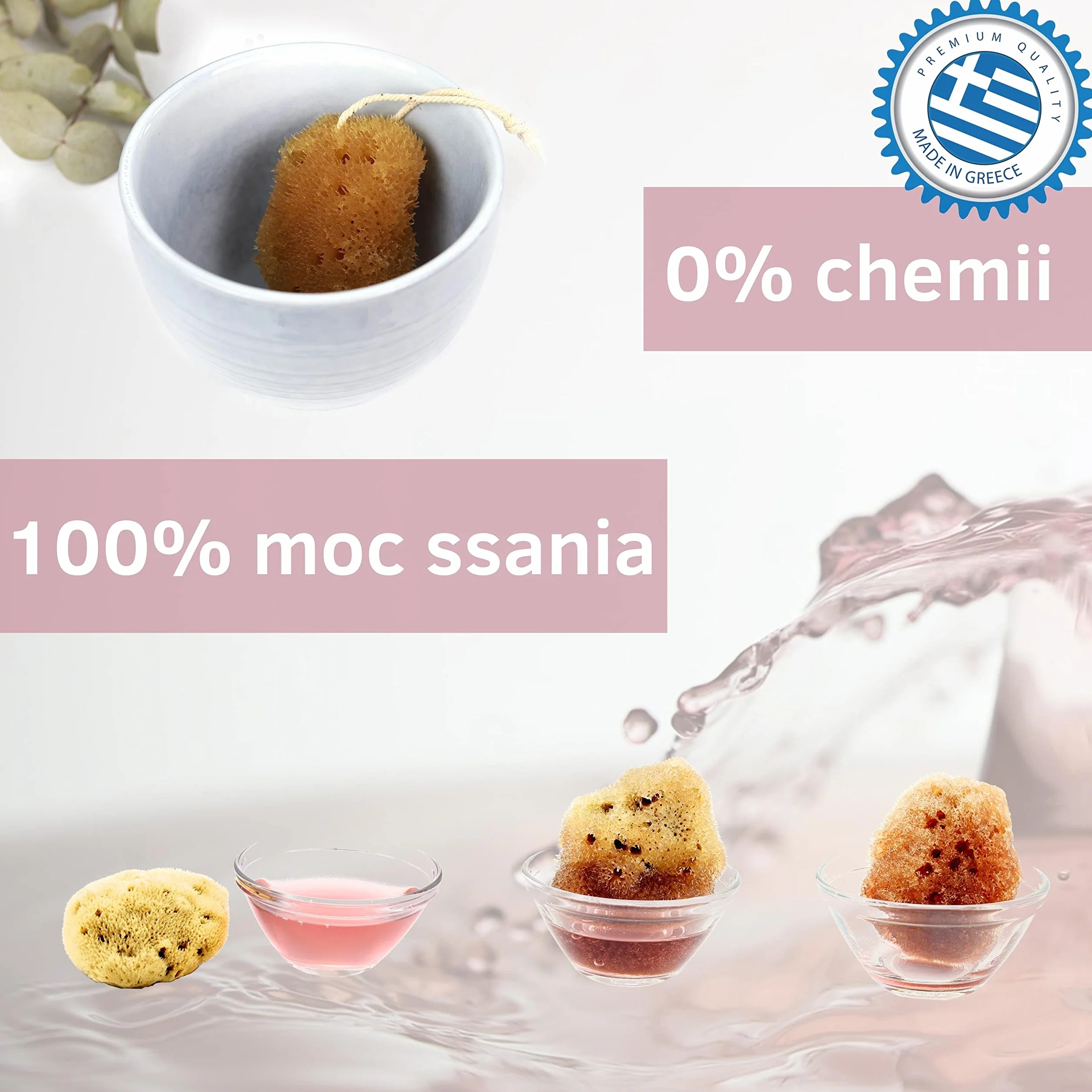 Naturalna gąbka menstruacyjna z nitką alternatywa dla tamponów zmywalna Dermatest doskonały pojemnik podróżny jakość premium Grecja Roz. S 5 x 3-5 cm