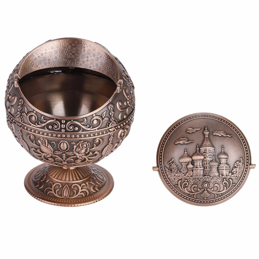 Wiatroodporna popielniczka, kreatywna popielniczka w stylu vintage z pokrywką na papierosy Przenośna zewnętrzna popielniczka metalowa Popielniczka wewnętrzna Elegancki prezent dla mężczyzn Kobiety (1 #)