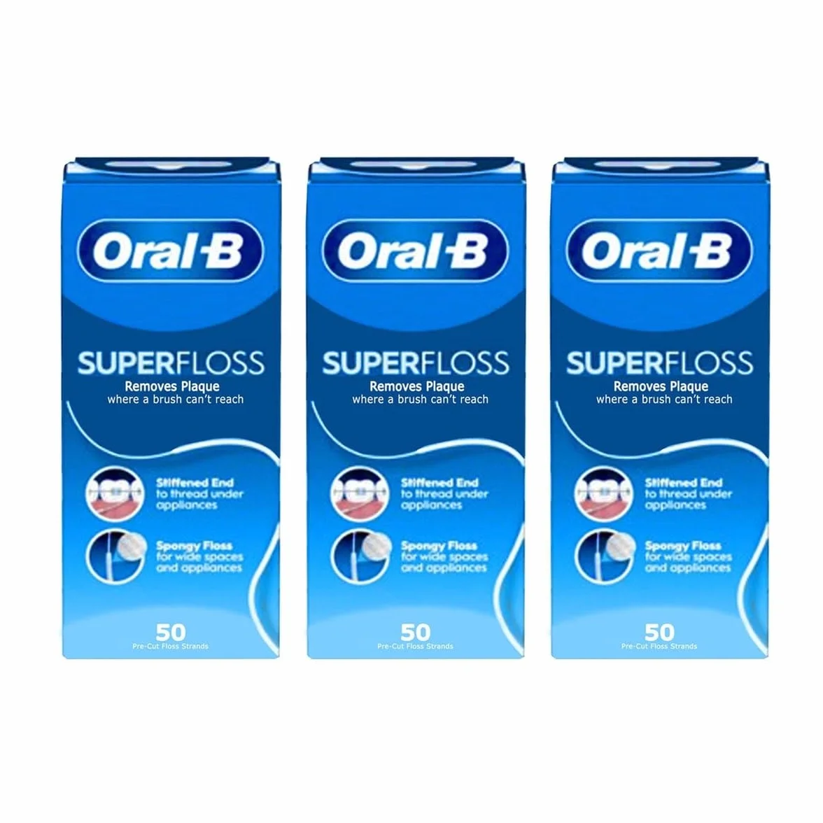 Super Floss 50 pasemek wstępnie przyciętych, miętowe, 3 sztuki