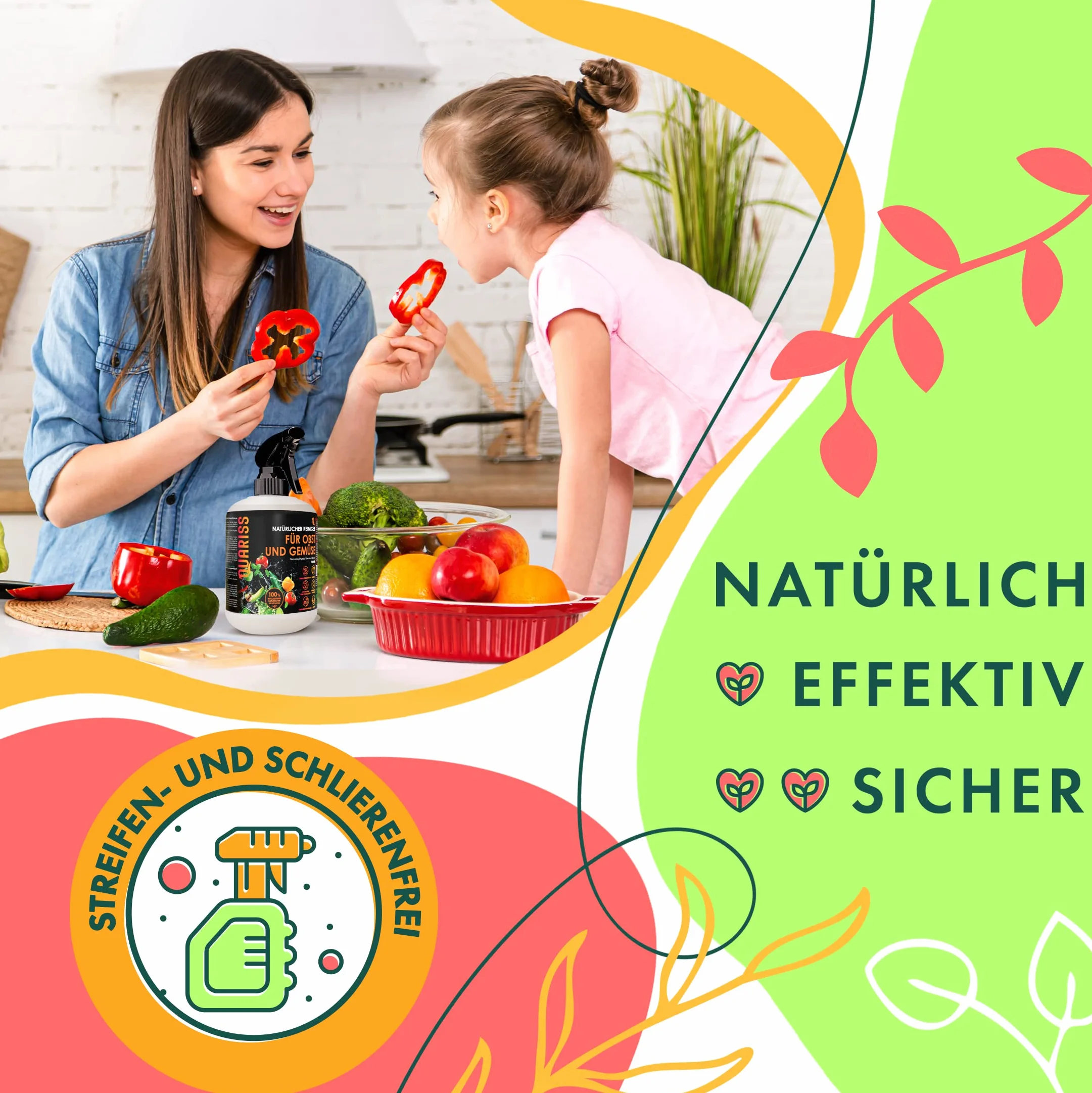 Naturalny środek do czyszczenia owoców i warzyw - Wegański środek do czyszczenia warzyw owoców - Usuwa pył woskowy i inne zanieczyszczenia - 2 X 500ml