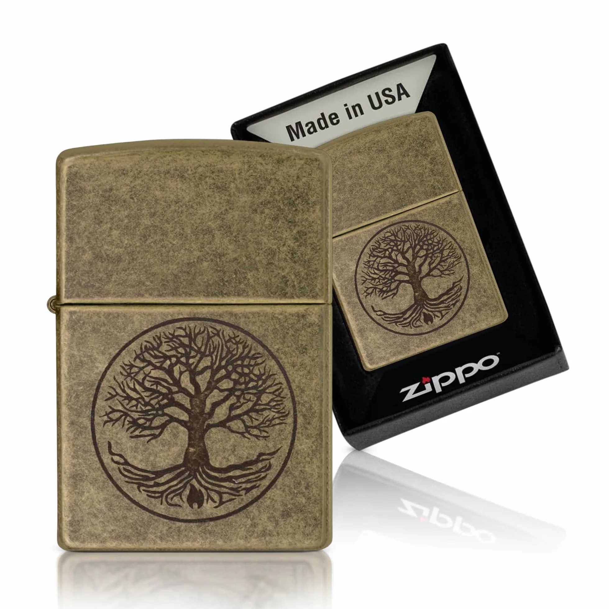 Zippo Zapalniczka Sztormowa Tree Of Life Antyczny Mosiądz Lustro Wiatroszczelna Konstrukcja