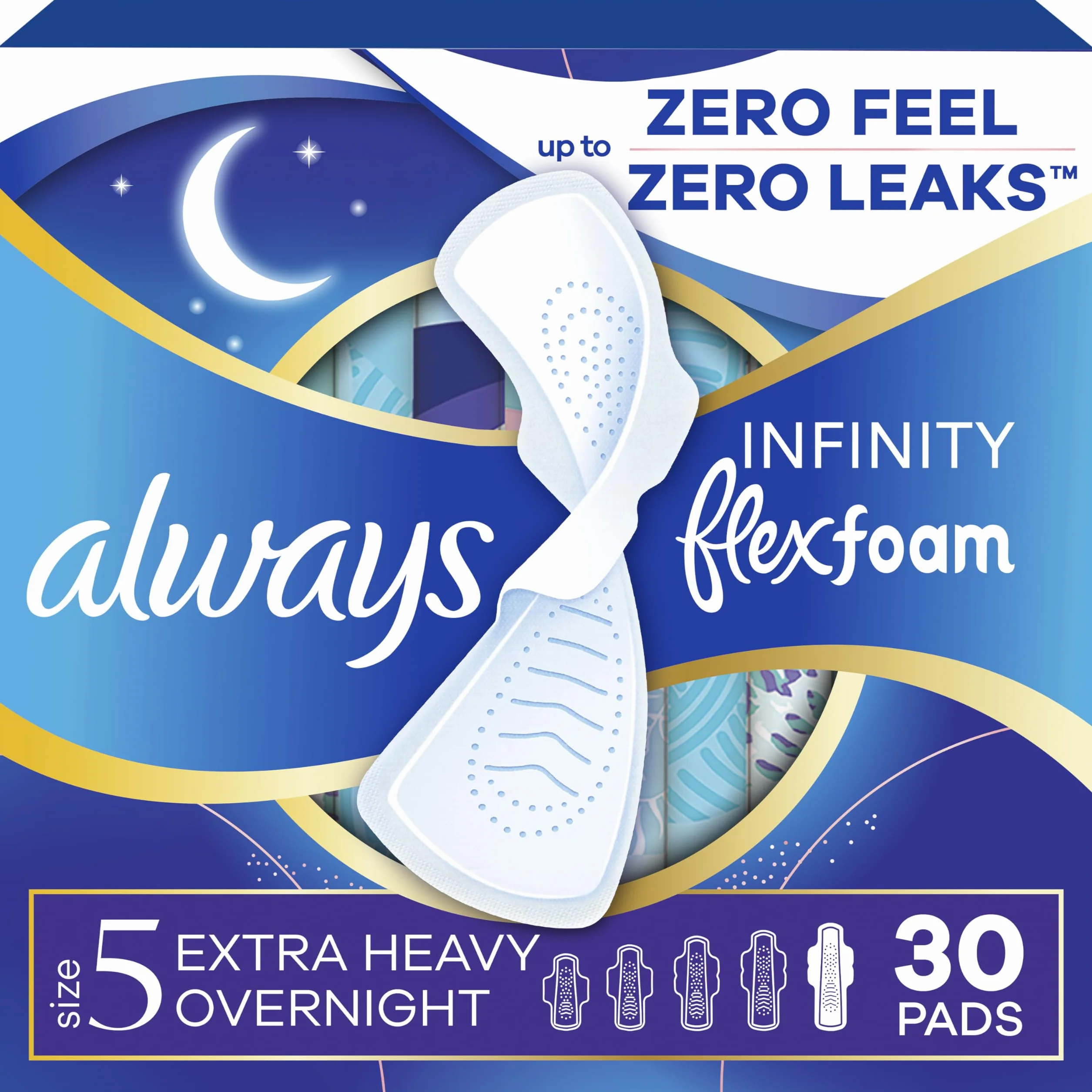 Always Infinity Kobiece wkładki rozmiar 5 bardzo ciężkie na noc ze skrzydłami bezzapachowe 30 sztuk