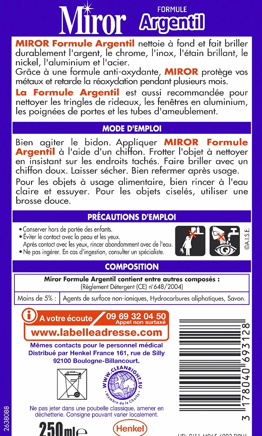 Miror Środek do czyszczenia metalu, formuła Argentil – 250 ml