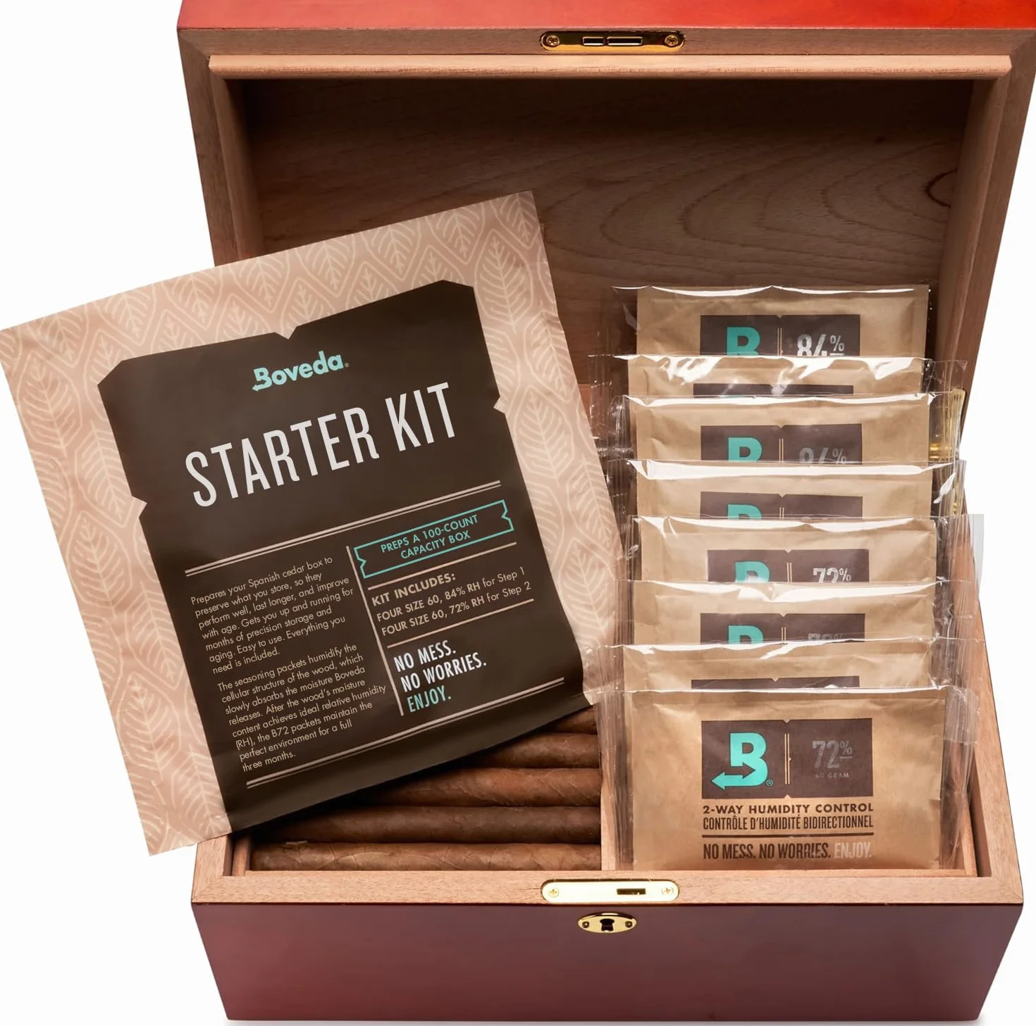 Zestaw startowy Humidor (duży) – dopraw do swojego drewnianego pojemnika plus utrzymuj wilgotność dzięki 2-kierunkowej kontroli wilgotności Boveda