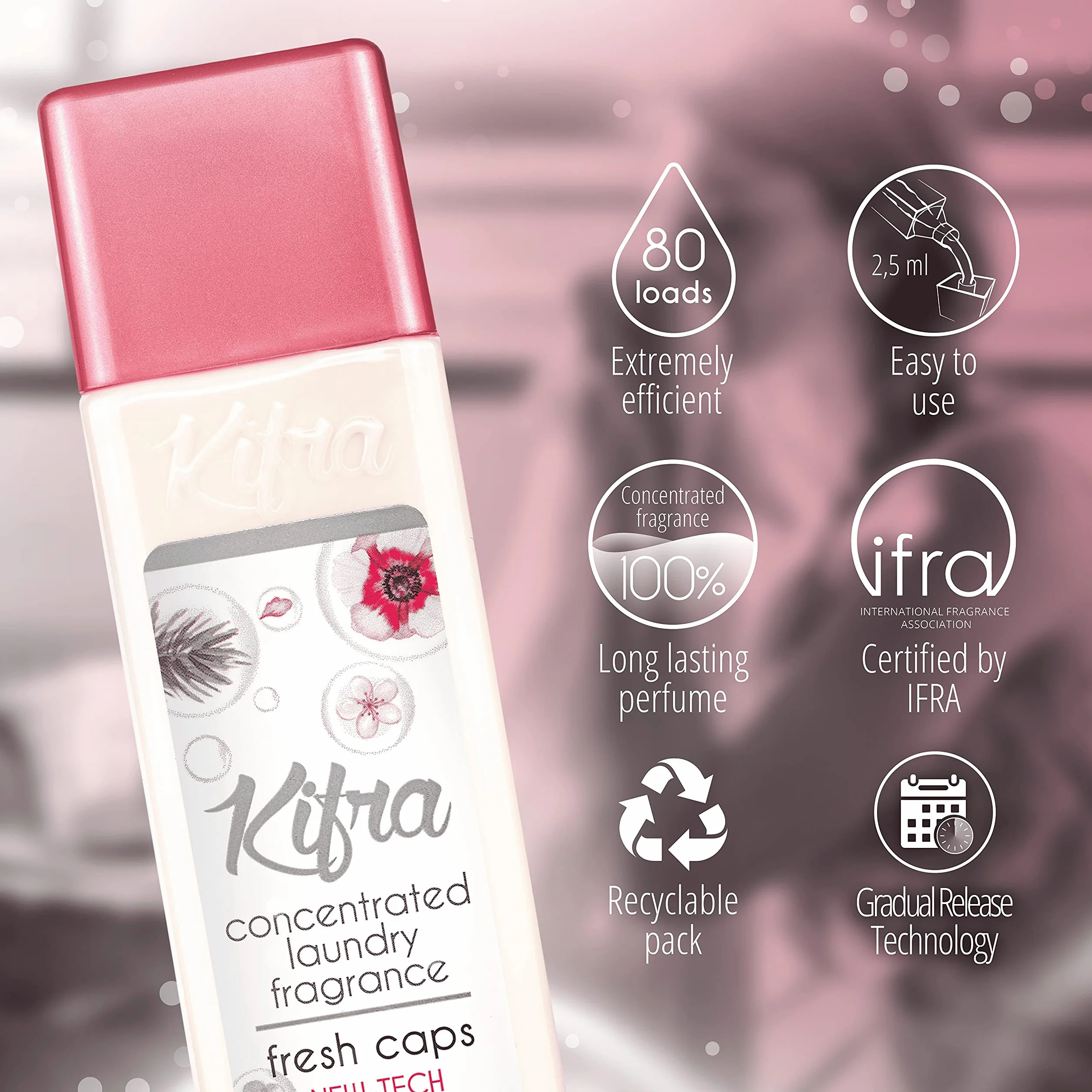 Kifra Fresh Caps skoncentrowane perfumy do prania, 200 ml, 80 cykli prania, długotrwały zapach do prania