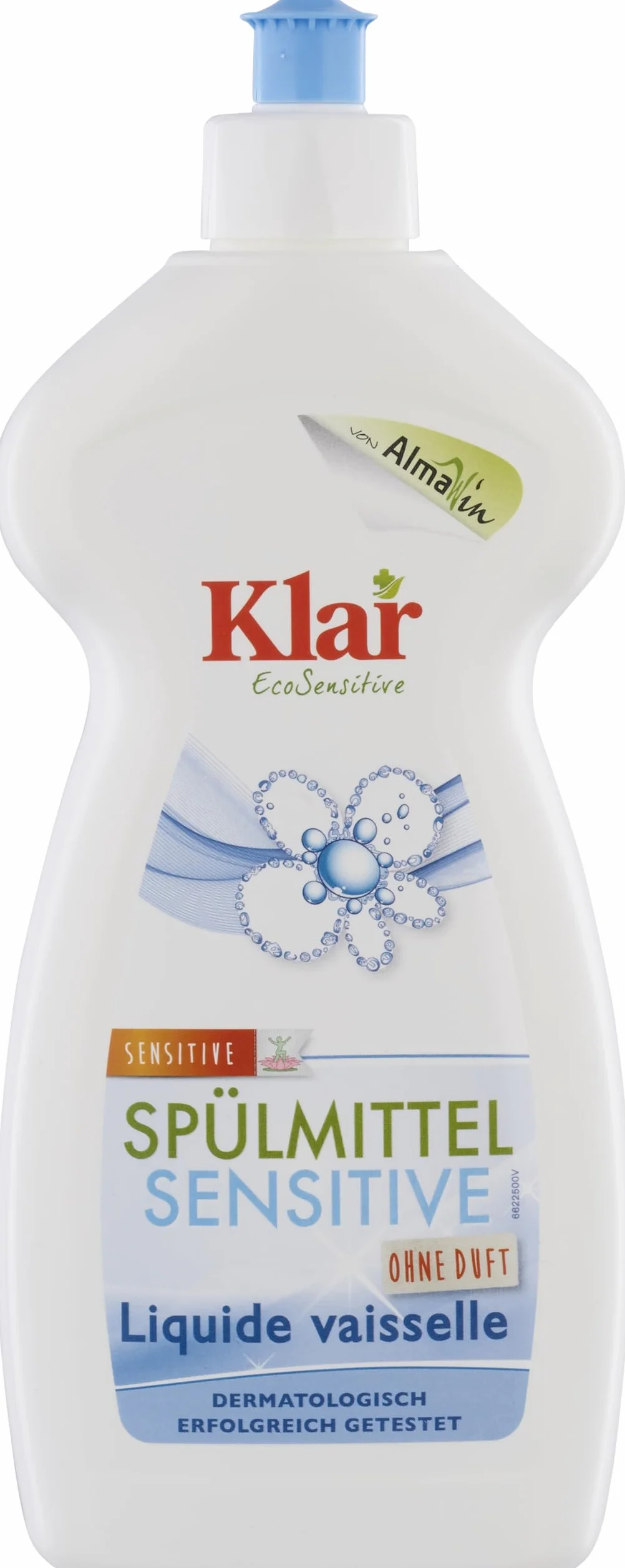 Klar Środek do mycia naczyń Sensitive 500 ml I Przyjazny dla środowiska koncentrat płynu do mycia naczyń bez zapachu I Zapewnia promiennie czyste naczynia I Wolny od syntetycznych zapachów i barwników I Wegański