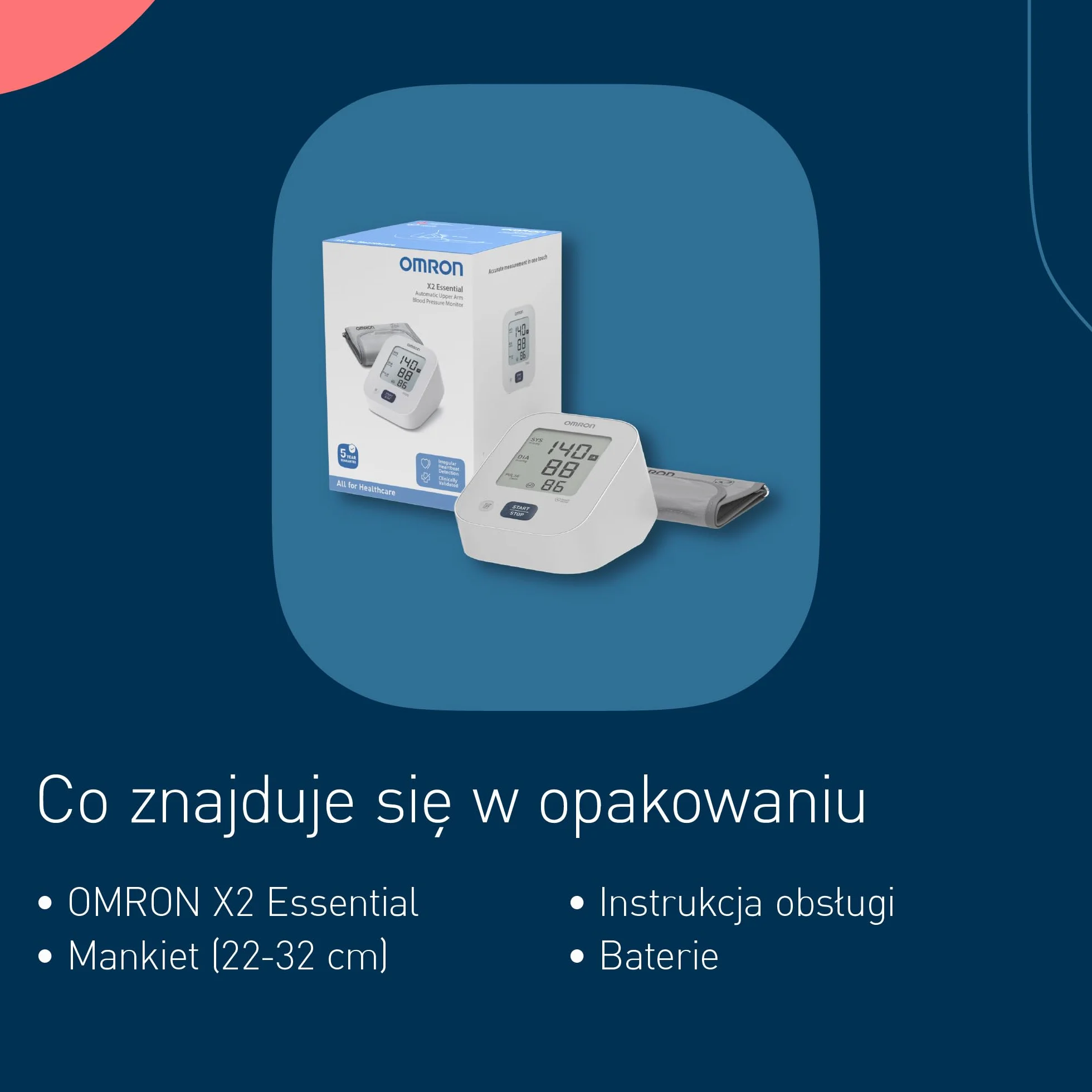 OMRON X2 Essential Ciśnieniomierz Naramienny, Zwalidowane Klinicznie Urządzenie Mierzące Ciśnienie Krwi, Precyzyjny Aparat do Mierzenia Ciśnienia Wykrywający Nieregularne Bicie Serca