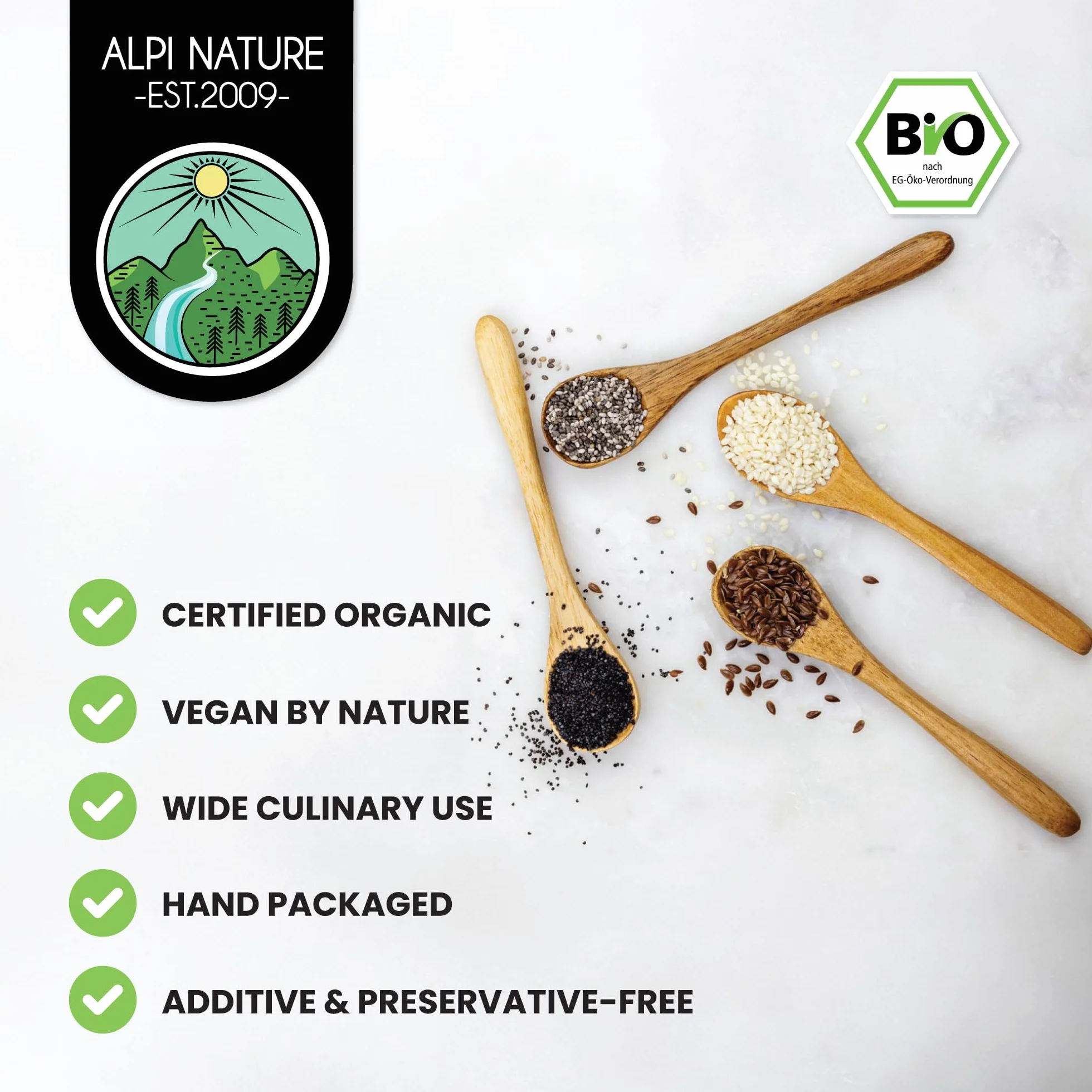 Alpi Nature Ekologiczne Nasiona Chia 500g, Całe Czarne Nasiona Chia do Smoothie, Jogurtu i Musli