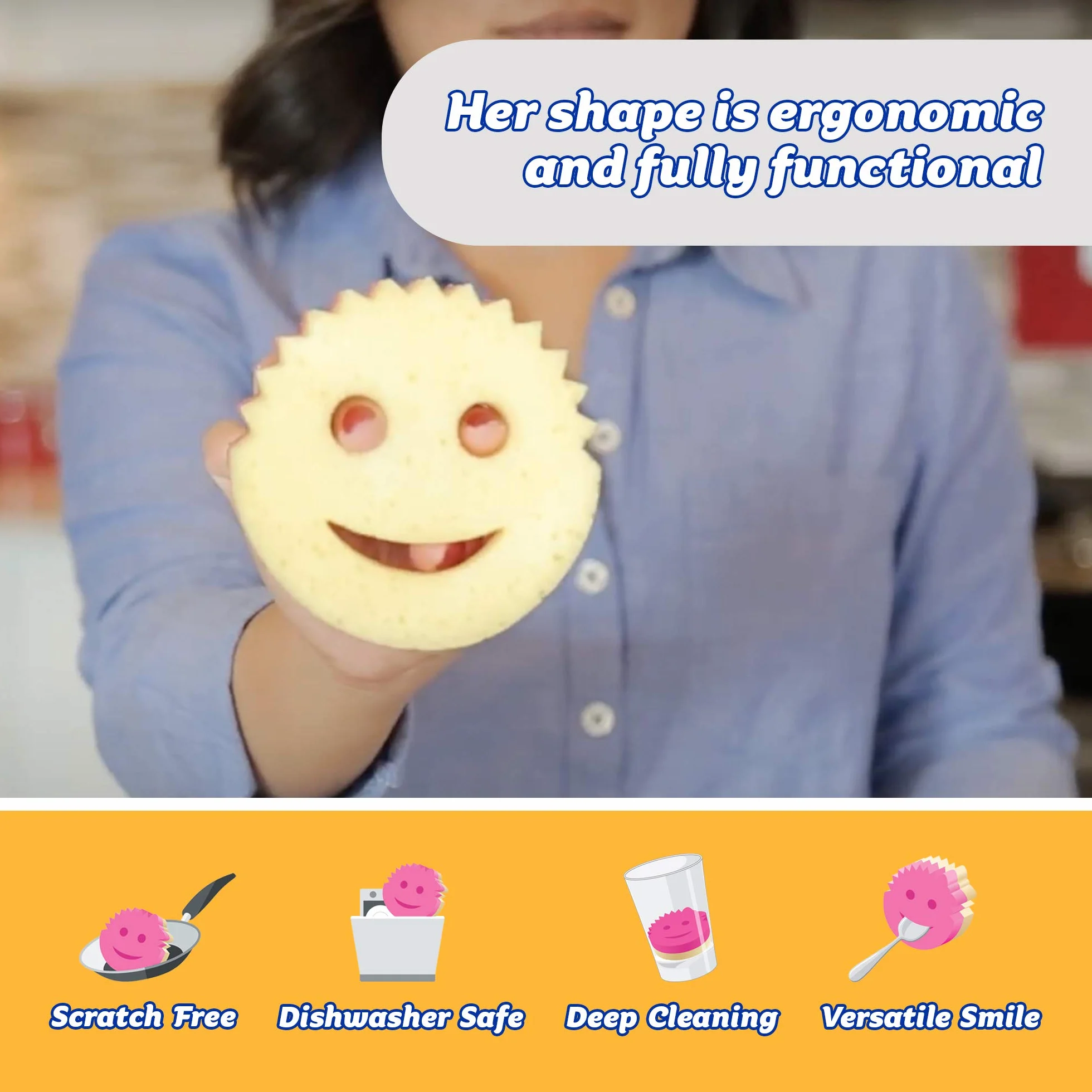 Scrub Daddy Dwustronna gąbka i szorowanie - Scrub Mommy - gąbka bez zarysowań do naczyń i domu, miękka w ciepłej wodzie, mocna w zimnie, odporna na zapachy (1 szt. (1 opakowanie)