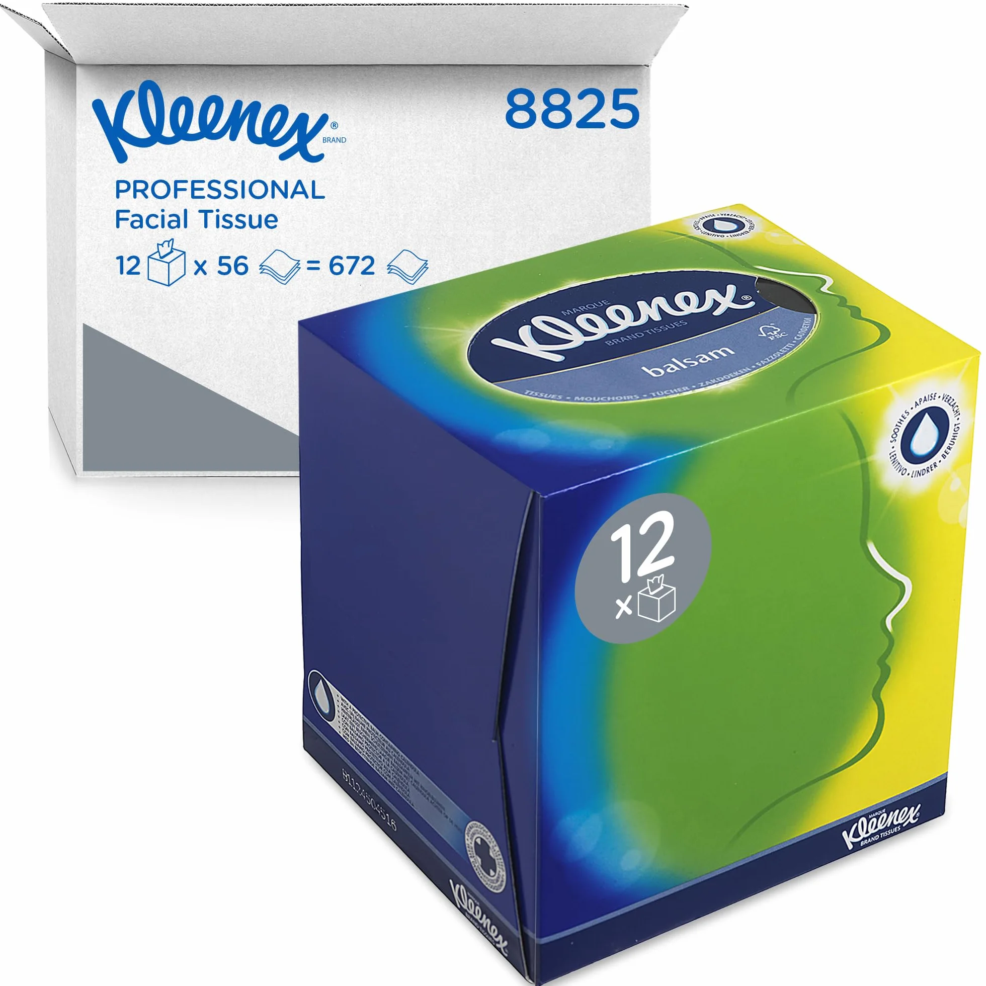 Kleenex Chusteczki do twarzy w kostce 8825 białe 3-warstwowe 12 x 56 (672 arkusze)