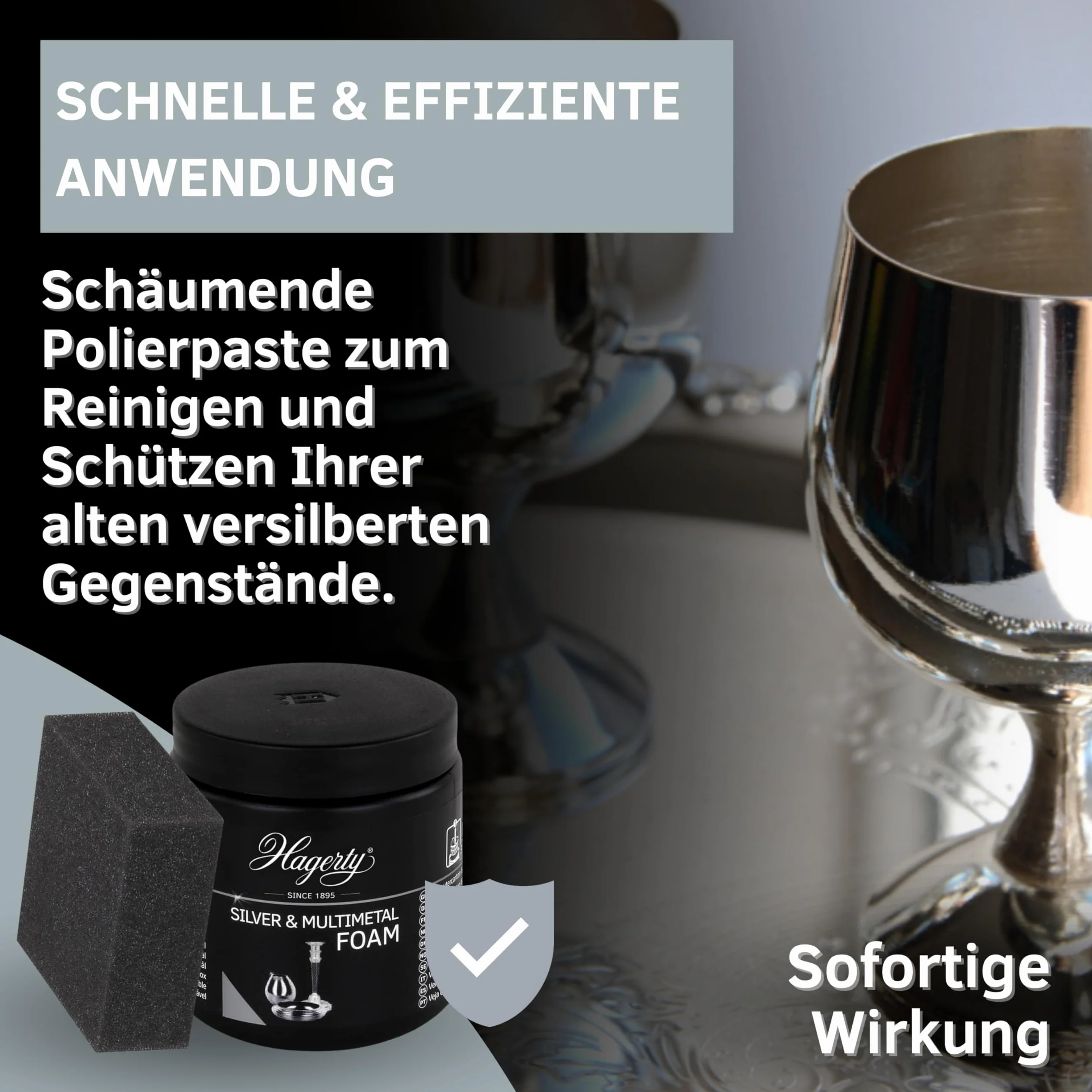 Hagerty 2 x Silver & Multimetal pianka do czyszczenia piany, po 185 g, skuteczna pasta pielęgnacyjna do srebra, metalu, cyny, stali nierdzewnej, chromu, środek czyszczący do odnowionego połysku, w