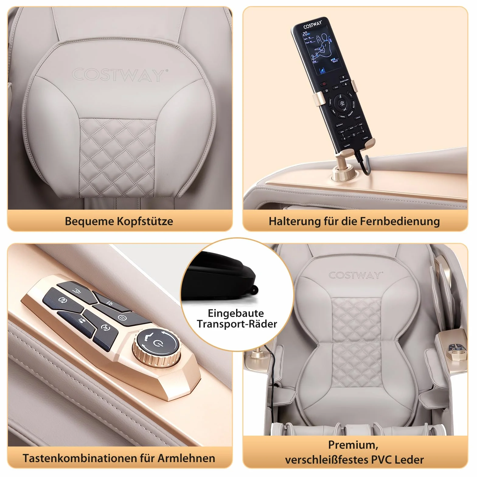 COSTWAY Fotel masujący, Zero Gravity SL Track Shiatsu fotel do masażu, ogrzewanie i masaż pneumatyczny, fotel do masażu całego ciała, z 12 trybami automatycznymi i pilotem zdalnego sterowania