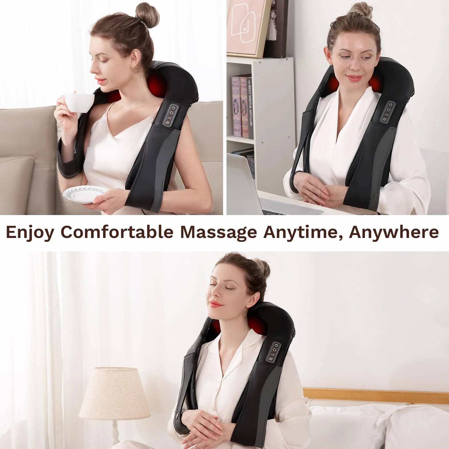 Elektryczny masażer karku z funkcją ogrzewania, elektryczny masażer ramion shiatsu do masażu pleców, nóg, stóp, domu i biura
