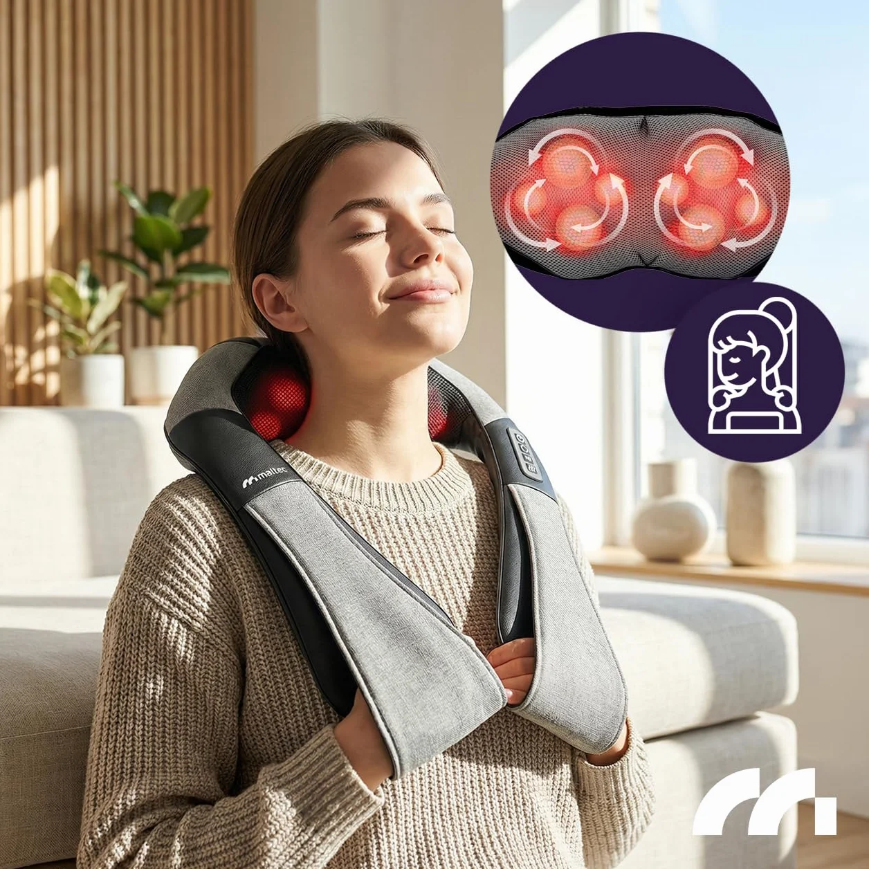 MalTec Masażer karku, pleców, karku, pas do masażu z funkcją rozgrzewania MAX-Comfy 2000, ergonomiczne wzornictwo