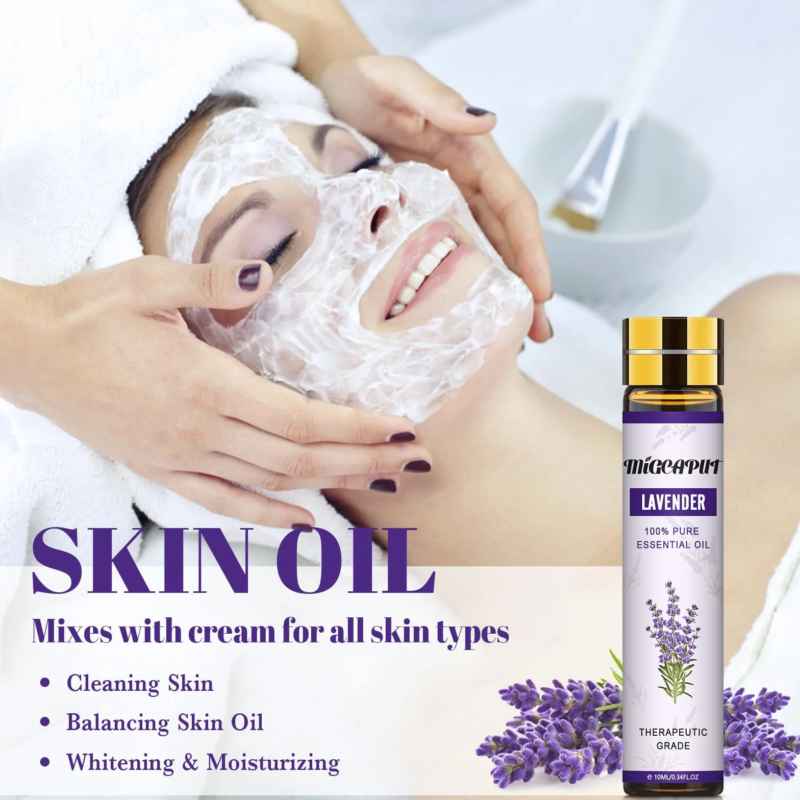 MIGCAPUT Zestaw Olejków Eterycznych z Lawendy 2 x 10ML, Olejek Lawendowy Klasy Terapeutycznej, 100% Naturalny Olejki Aromaterapeutyczny do Dyfuzory Nawilżacza, SPA, Masażu, Snu, Mydła