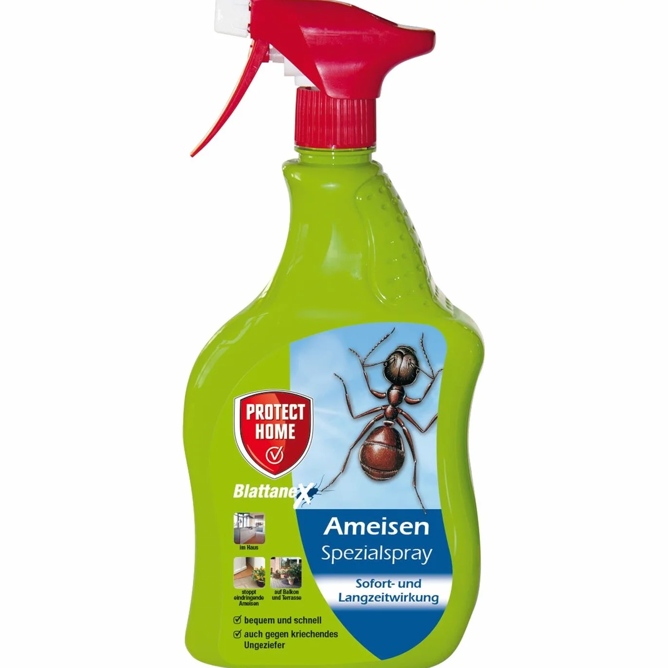 PROTECT HOME Specjalny spray do mrówek, natychmiastowe i długotrwałe działanie, do użytku wewnątrz i na zewnątrz, butelka z rozpylaczem 500 ml
