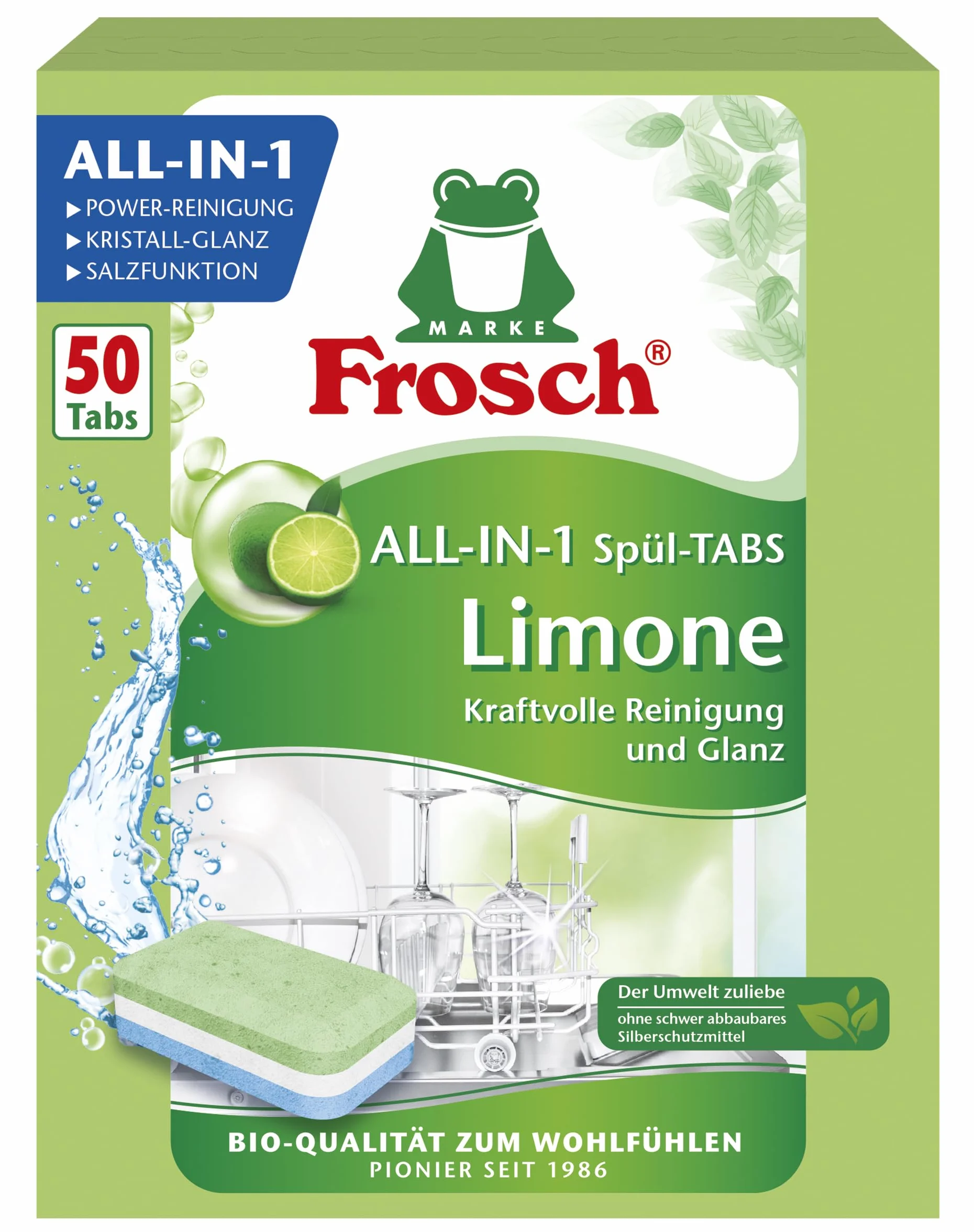 Frosch Geschirrspül-Tabs 50 Stück umweltfreundlich wasserlösliche Folie