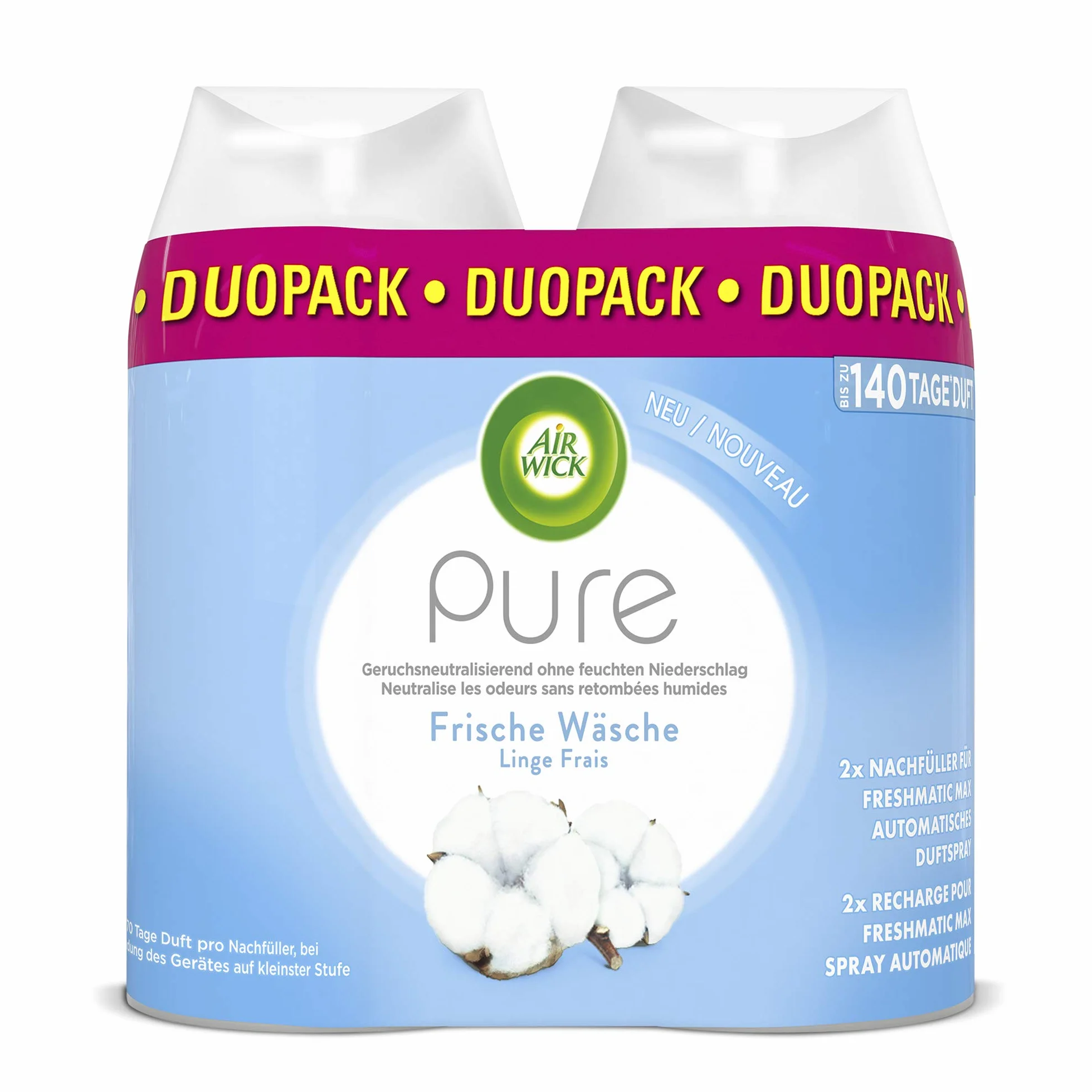 Air Wick Freshmatic Max Pure wkład uzupełniający do Air Wick Freshmatic Max – zapach: świeże pranie – 2 x 250 ml wkład uzupełniający