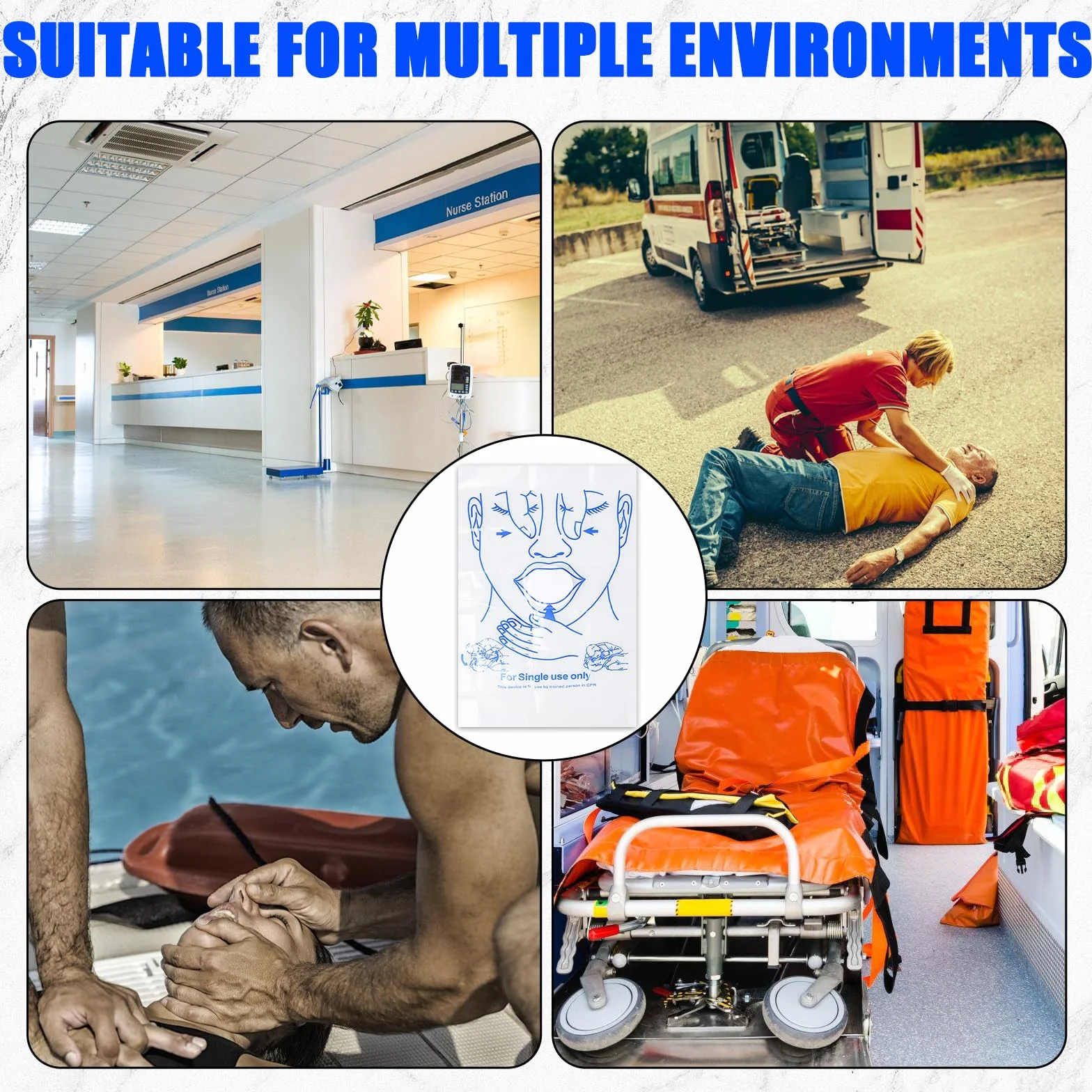 50 sztuk maseczek do ochrony twarzy, CPR/maska do ochrony osobistej, ochrona twarzy w pierwszej pomocy i sytuacjach awaryjnych, worki foliowe PCW, ochrona bariery resuscytacyjnej, pomoc w nagłych