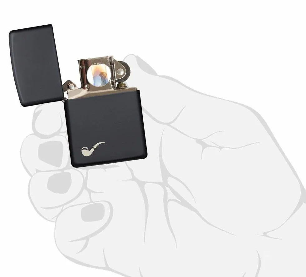 Zippo Zapalniczka Sztormowa Motyw Fajki Czerń Matowa Wielokrotnego Użytku Płomień Odporny na Wiatr Made in USA