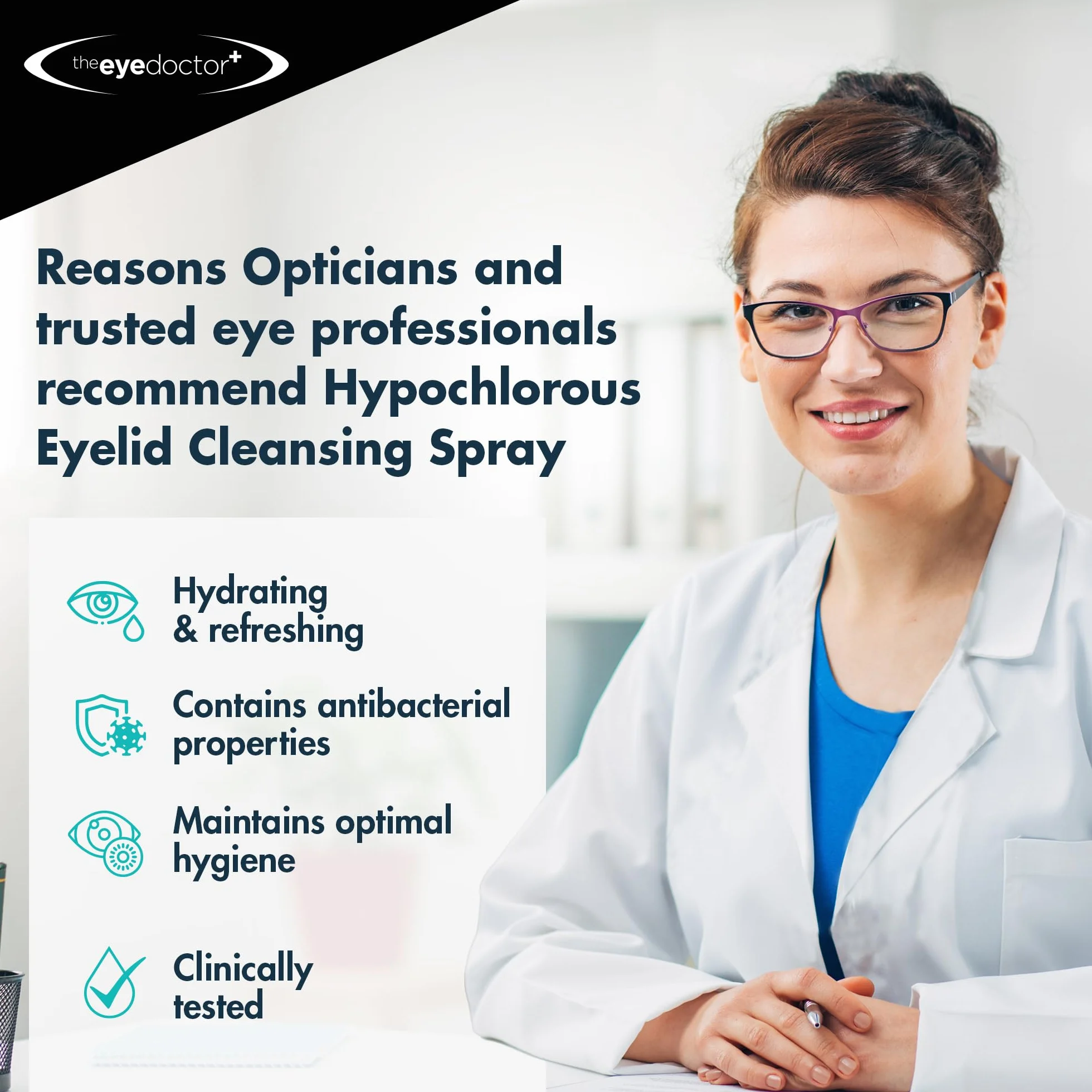 The Eye Doctor Hipochlorous Spray do oczyszczania powiek – hipoalergiczny spray do oczu o właściwościach antybakteryjnych do suchych oczu, zapalenia powiek i MGD, konserwujący i bezalkoholowy, przyjazny dla soczewek kontaktowych, 100 ml